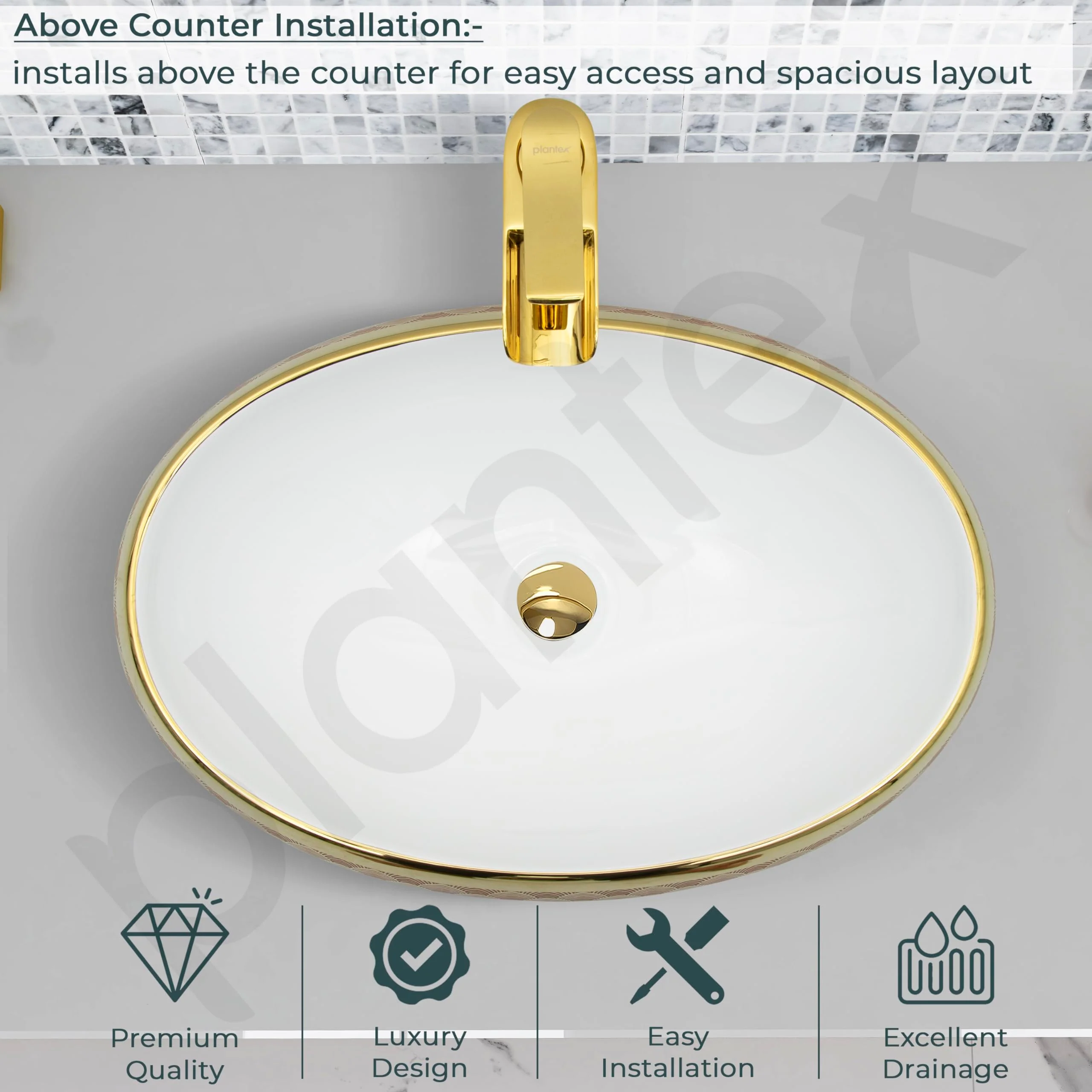 Plantex Ceramic Basin for Bathroom/Designer Table Top Wash Basin/Countertop Vessel Sink for Home/Restaurant/Hotel (24 x 16 x 6.5 Inch) - Image 6