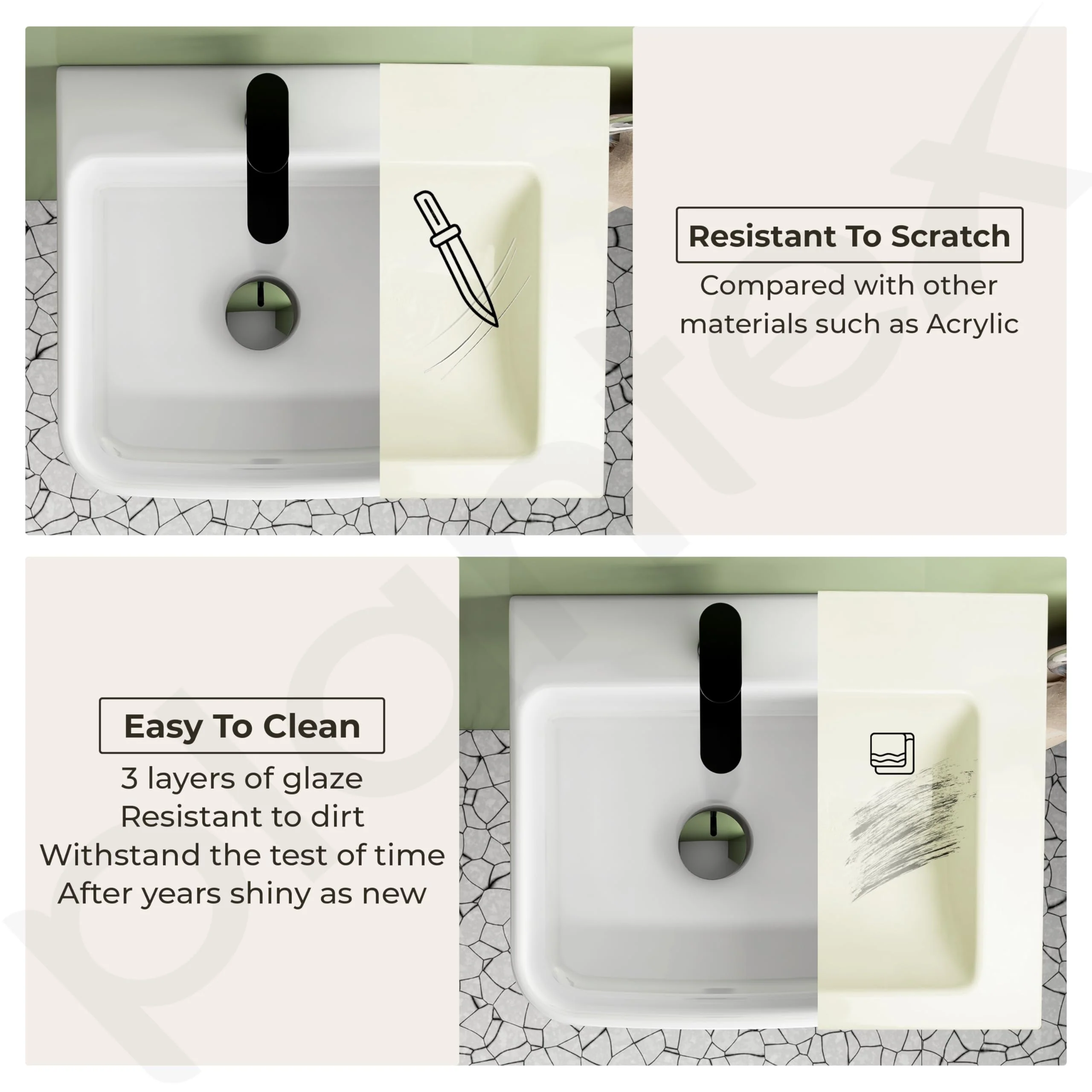Plantex Ceramic Basin for Bathroom/One Piece Wash Basin for Bathroom with 10 Years Glaze Warranty by Plantex/Wall Mount Wash Basin for Home/Office/Hotels (White - 14 x 14 x 6 Inch) - Image 7