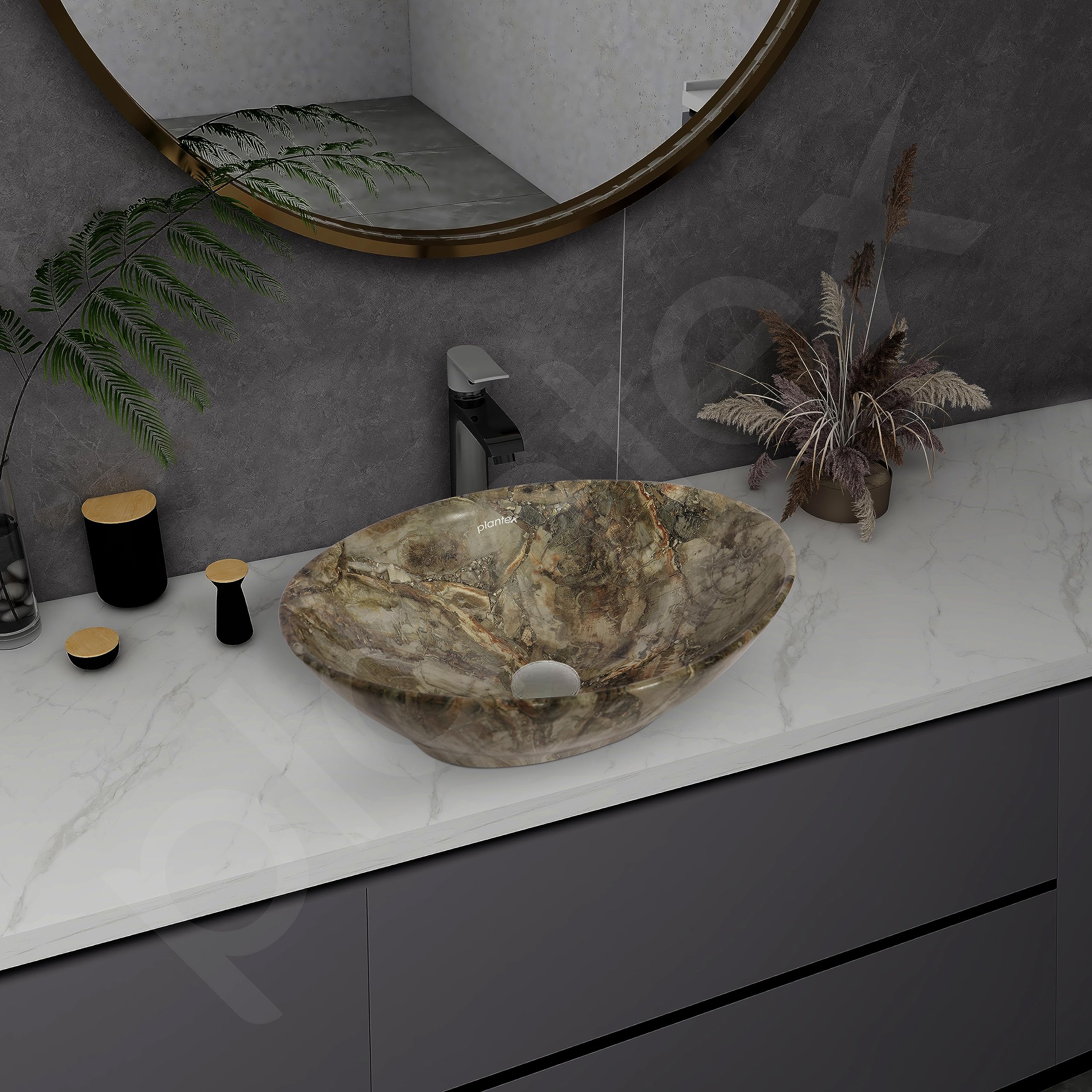 Plantex Ceramic Basin for Bathroom/Table Top Ceramic Basin/Washbasin for Bathroom (BOAT-NS-525-Marble Finish, 16 x 13 x 5.5 Inch) - Image 5
