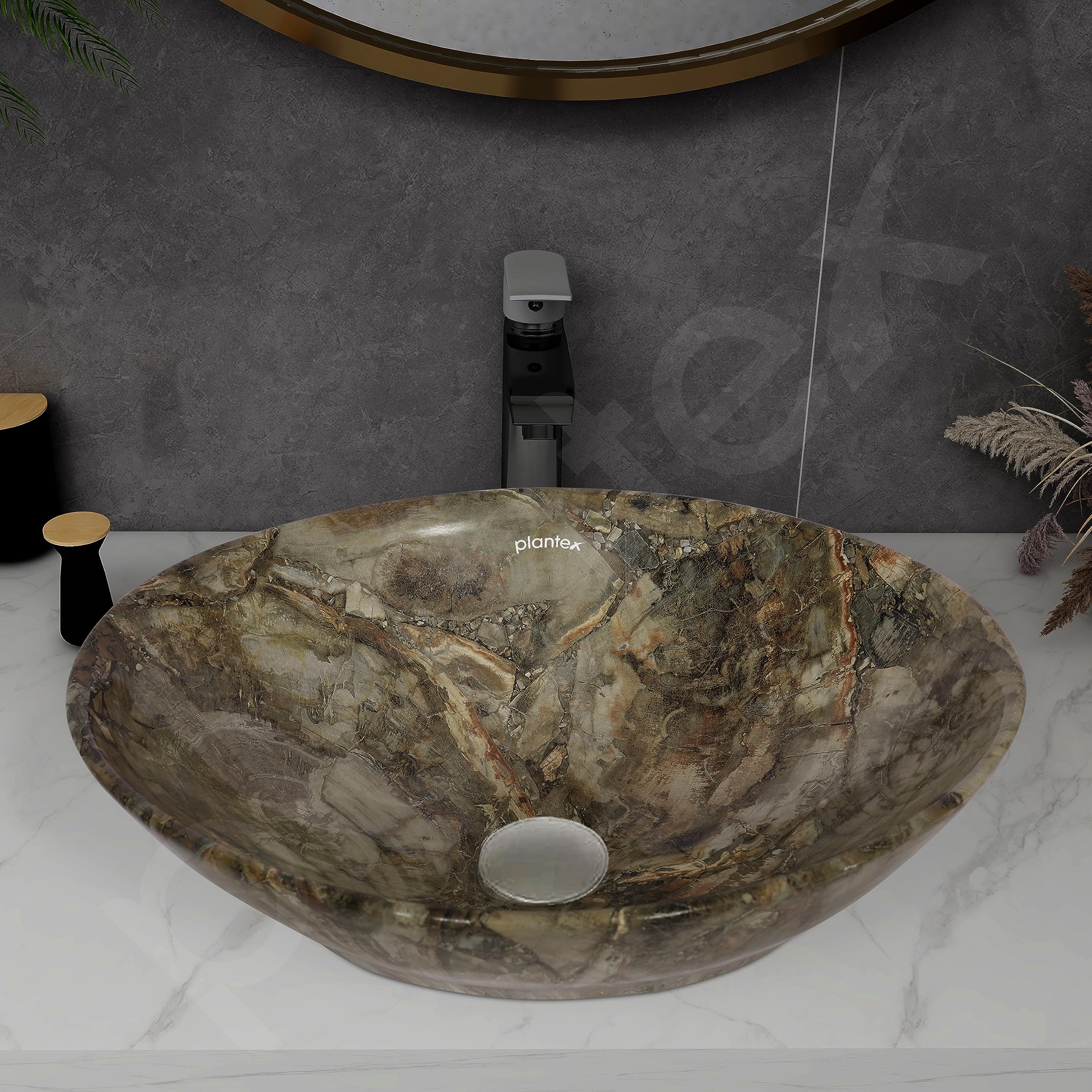 Plantex Ceramic Basin for Bathroom/Table Top Ceramic Basin/Washbasin for Bathroom (BOAT-NS-525-Marble Finish, 16 x 13 x 5.5 Inch) - Image 7