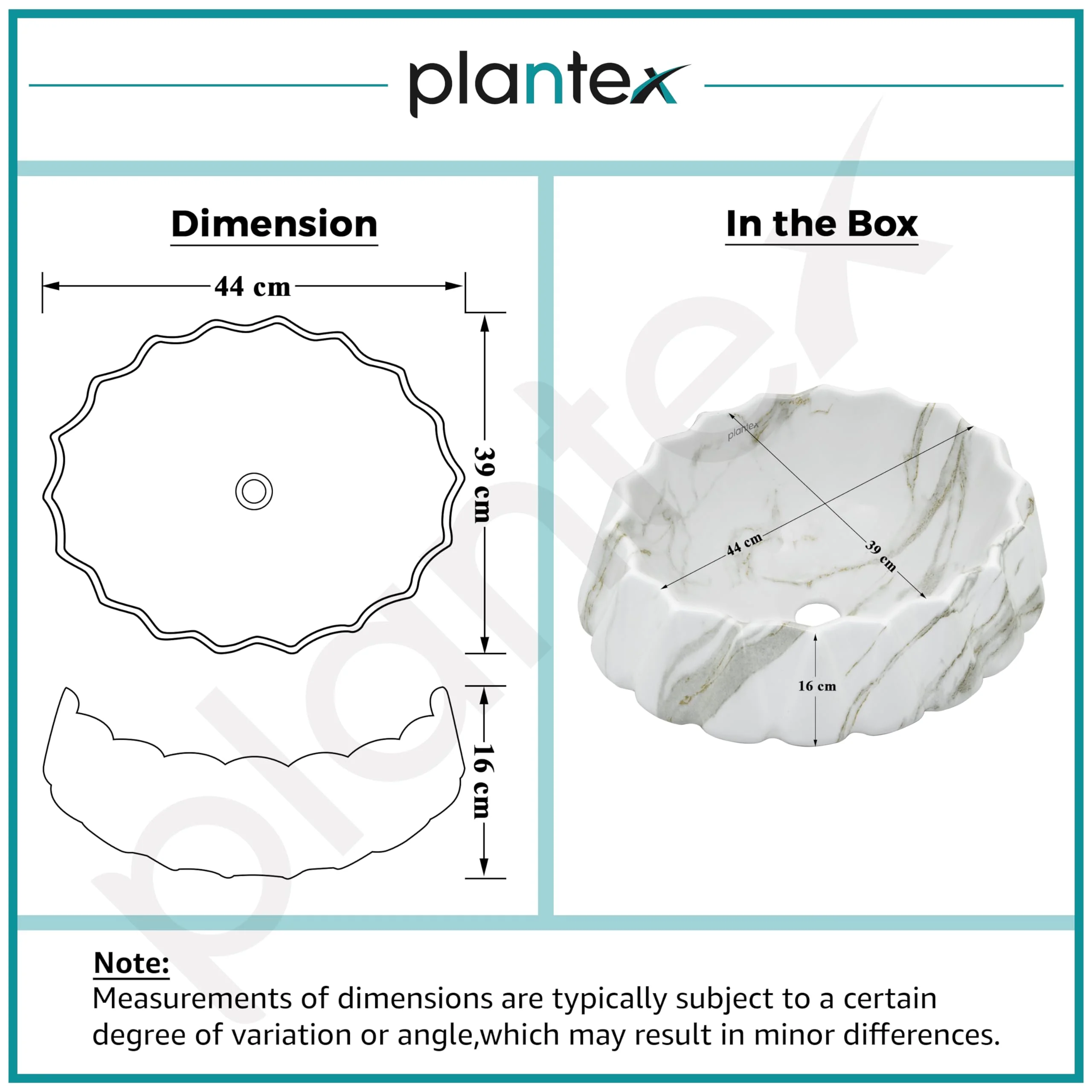 Plantex Ceramic Basin for Bathroom/Table Top Wash Basin/Washbasin for Living Room/Restaurant (Marble Finish, 17 x 15 x 6 Inch) - Image 2