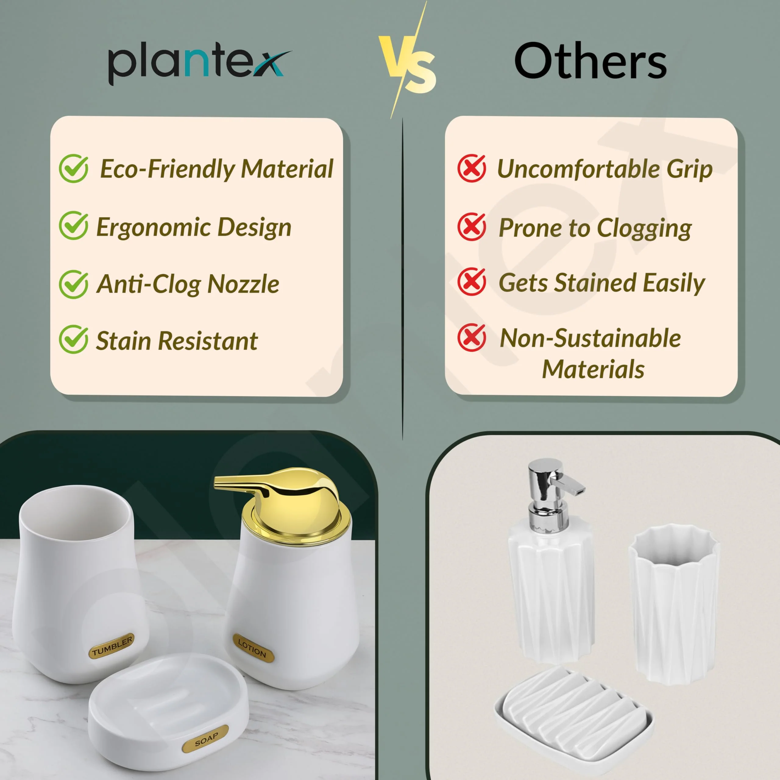 Plantex Ceramic Bathroom Set - Soap Holder for Bathroom/Liquid Soap Dispenser/Tumbler Holder/Toothbrush Holder/Handwash Dispenser - 3 Pcs Set - Image 7