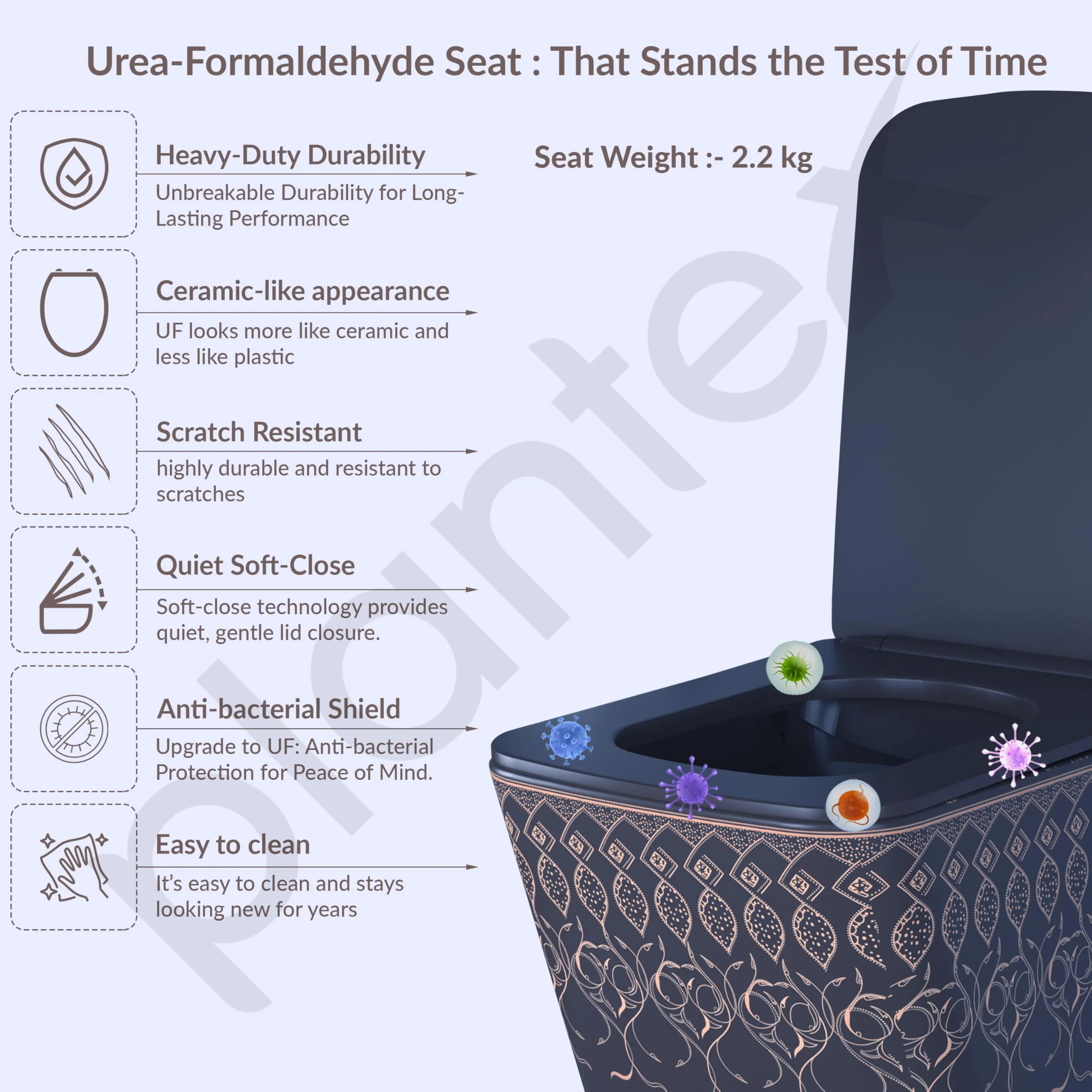 Plantex Ceramic Commode for Toilet/Rimless Washdown Western Toilet/P Trap Commode with Soft Closing Toilet Seat Cover - (LAS04, Blue) - Image 4