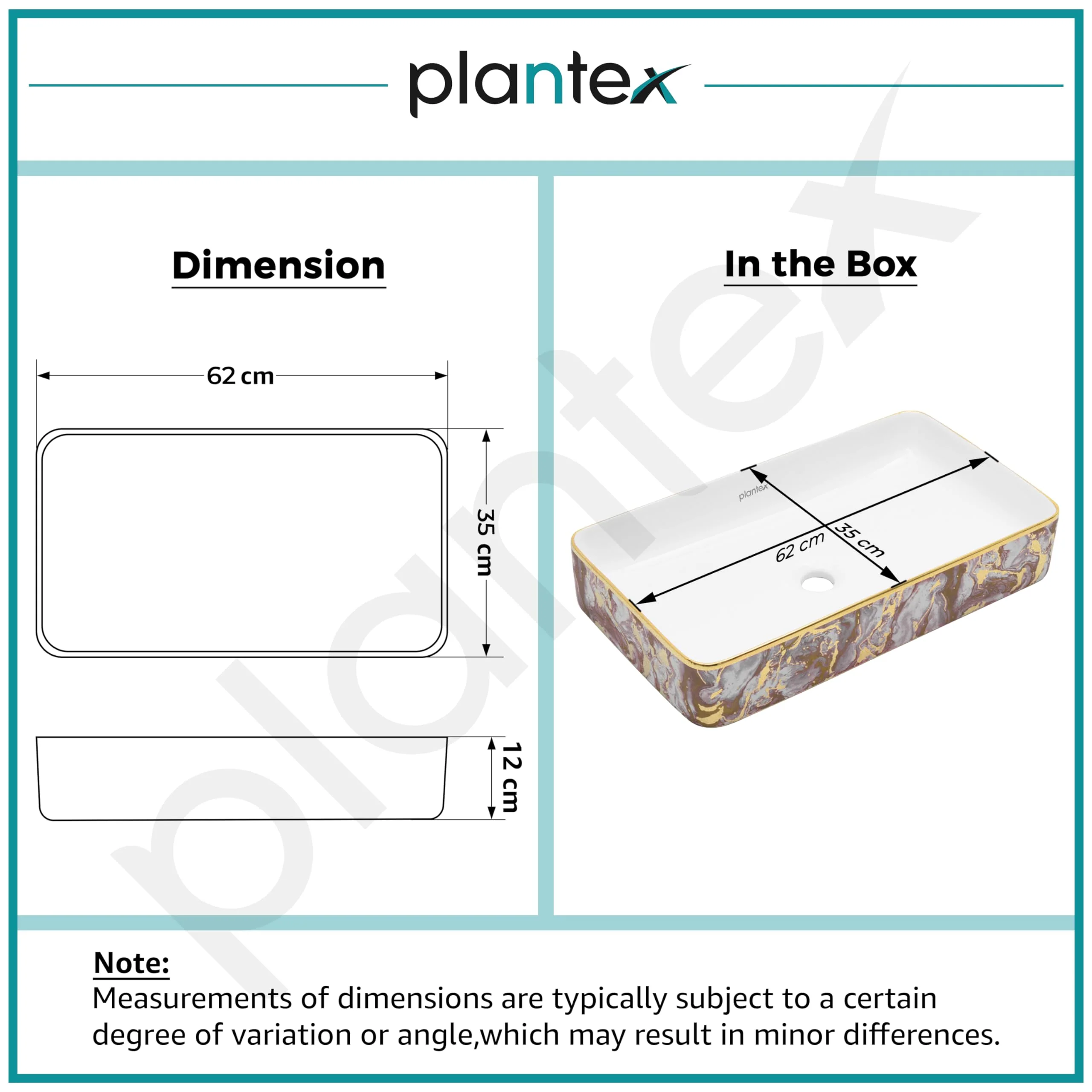 Plantex Ceramic Counter Top Washbasin for Bathroom/Table Top Wash Basin/Rectangle Bathroom Sink for Restaurant/Hotel (24 x 14 x 5 Inch) - Image 2
