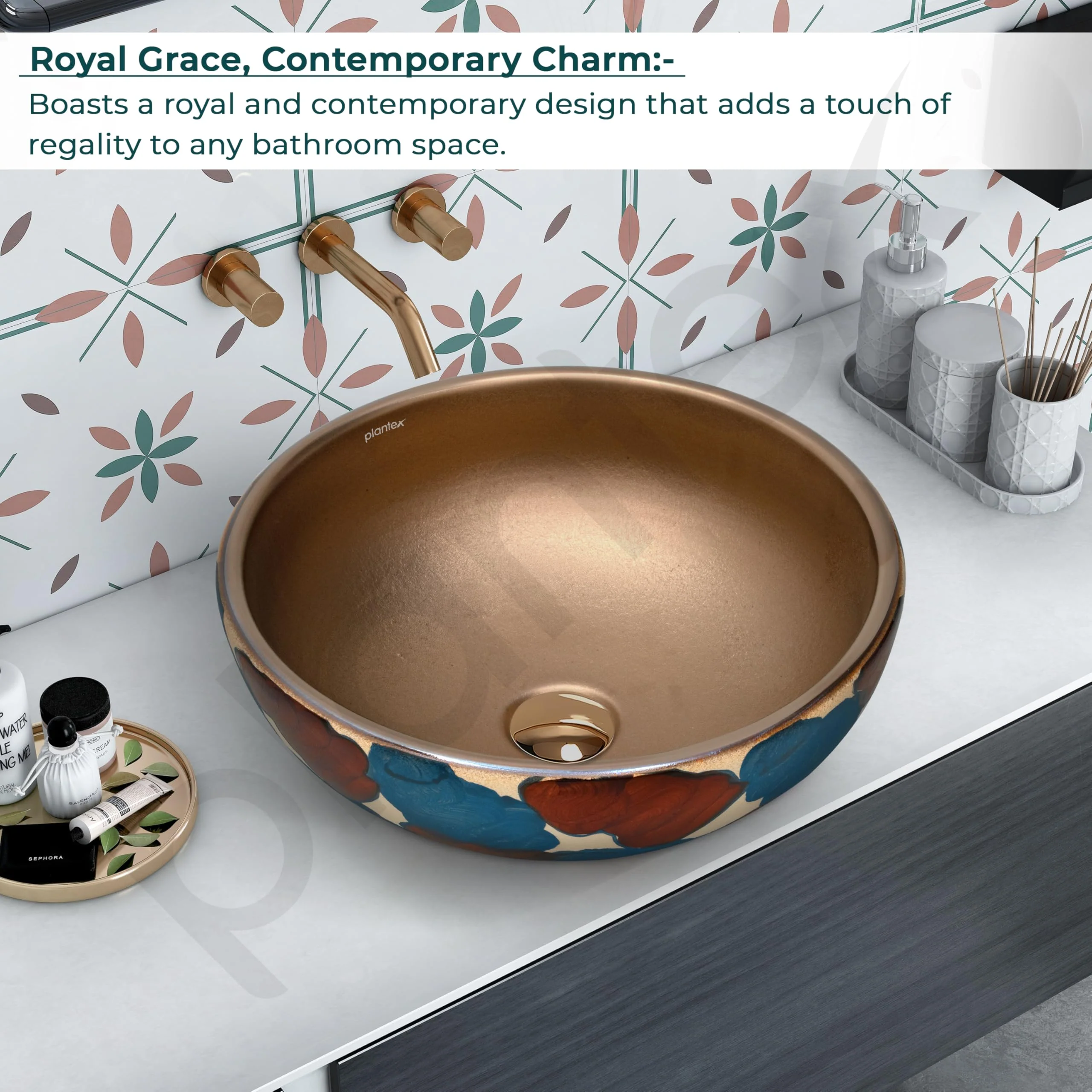 Plantex Ceramic Countertop Wash Basin/Basin for Bathroom/Designer Basin for Home/Office/Restaurant (Bronze - 16.5 x 16.5 x 6 Inch) - Image 2
