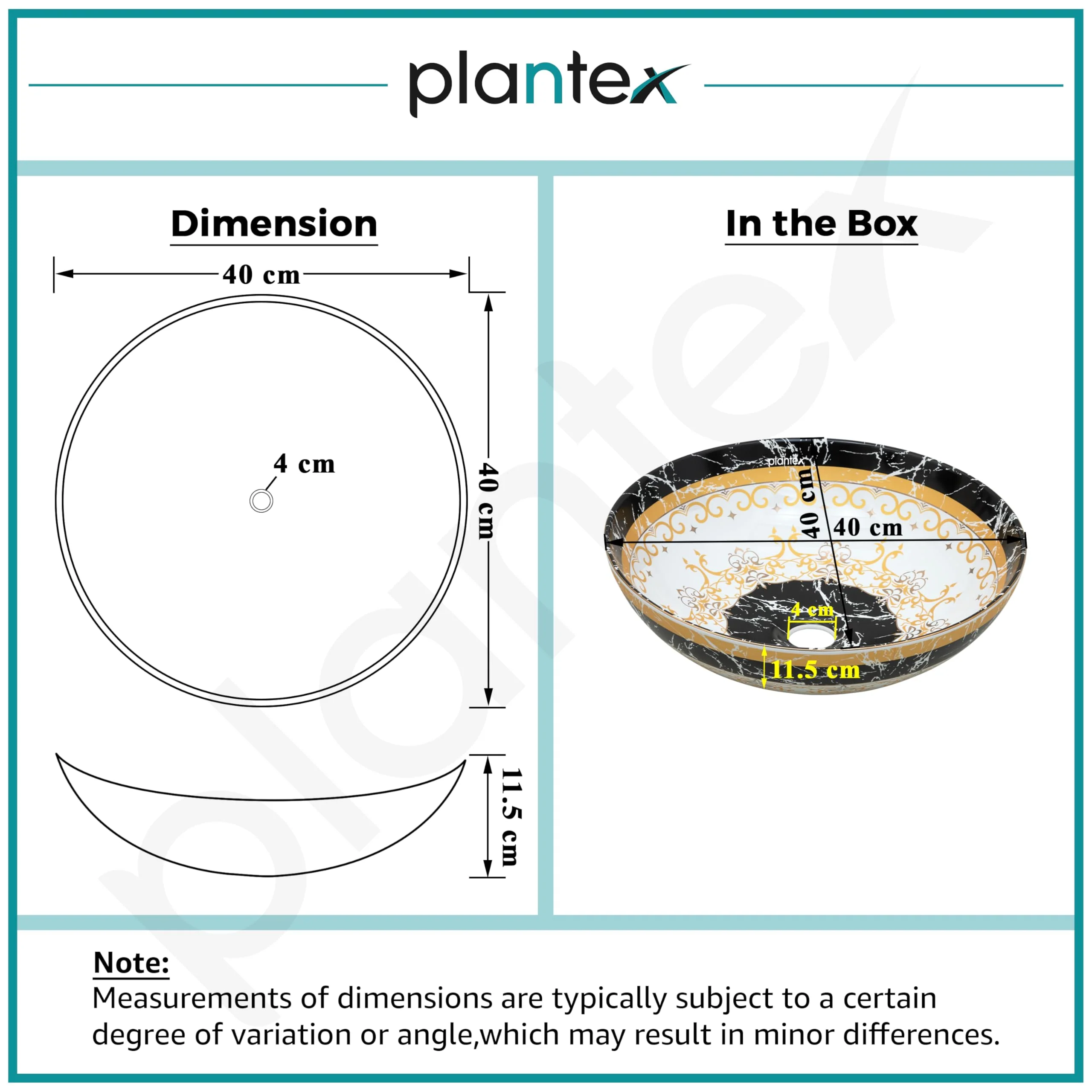 Plantex Ceramic Round Wash Basin for Bathroom/Designer Table Top Basin/Countertop Vessel Sink for Restaurant/Hotel - (15.5x15.5x4.5 Inch) - Image 3