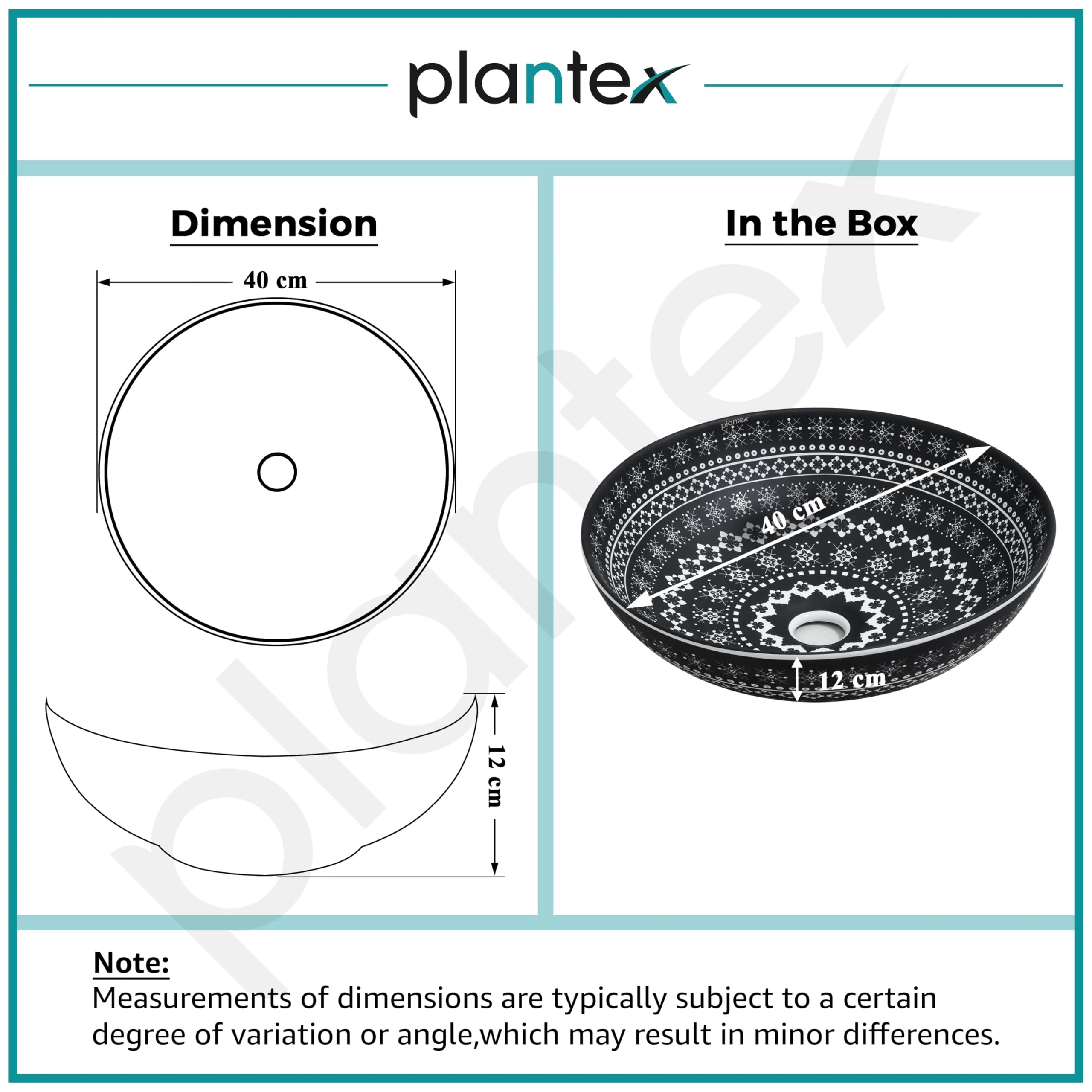 Plantex Ceramic Round Wash Basin for Bathroom/Designer Table Top Washbasin/Countertop Hand Basin for Restaurant/Hotel (15.5x15.5x4.5 Inch - Black & White) - Image 3
