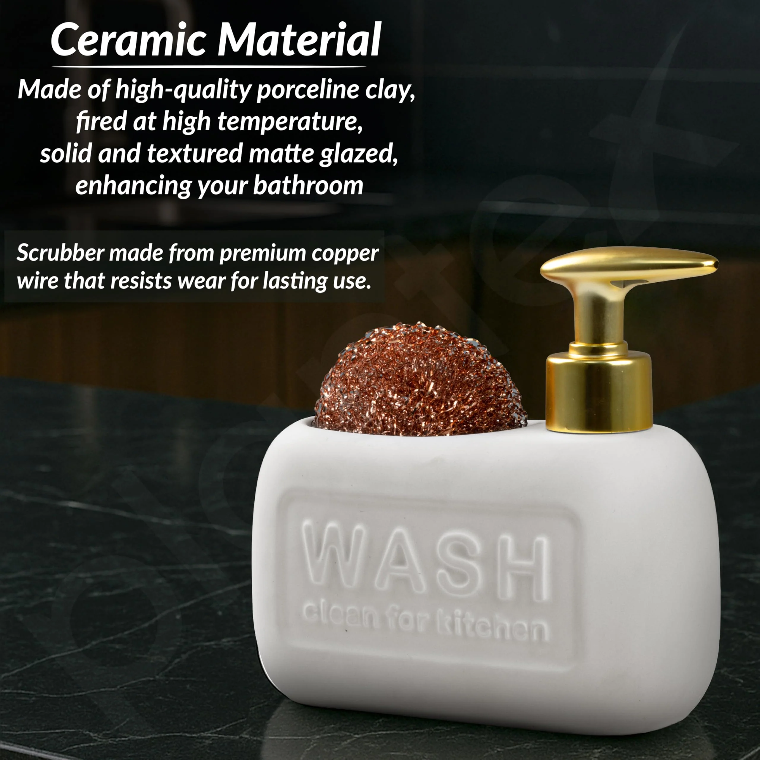 Plantex Ceramic Soap Dispenser with Scruber/Liquid Soap Dispenser/Sink Dish Washing Soap Dispenser Set/Soap Dispenser for Wash Basin Ceramic - Bathroom Accessories - Image 4