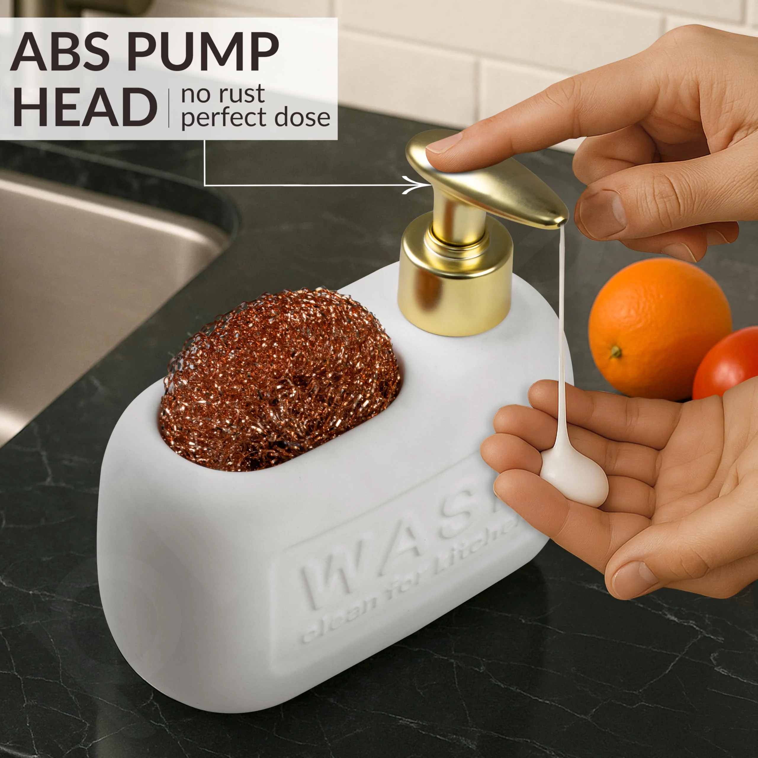 Plantex Ceramic Soap Dispenser with Scruber/Liquid Soap Dispenser/Sink Dish Washing Soap Dispenser Set/Soap Dispenser for Wash Basin Ceramic - Bathroom Accessories - Image 6