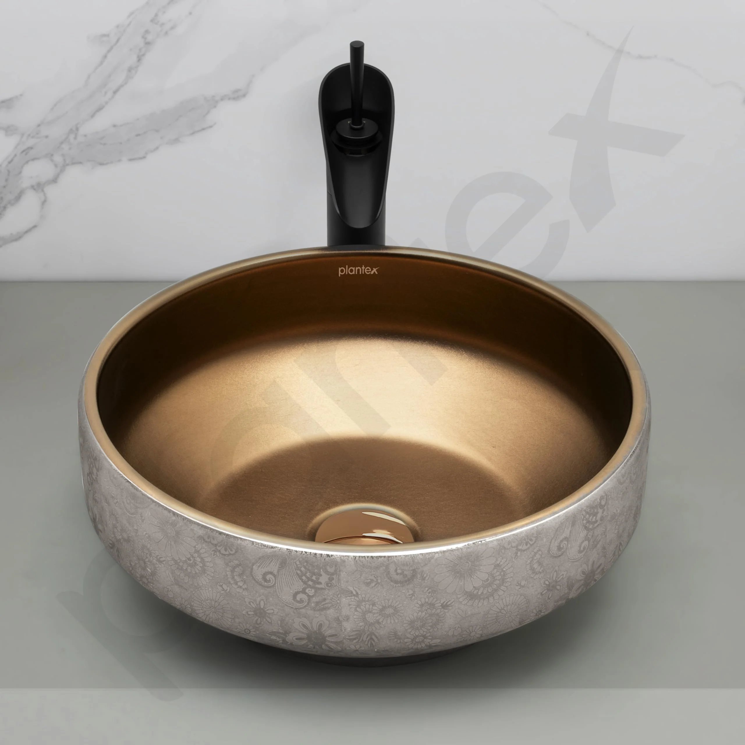 Plantex Ceramic Table Top Wash Basin for Bathroom/Countertop Vessel Sink Basin/Round Washbasin - Indo-European Collection (16 x 16 x 6.5 Inch) - Image 6
