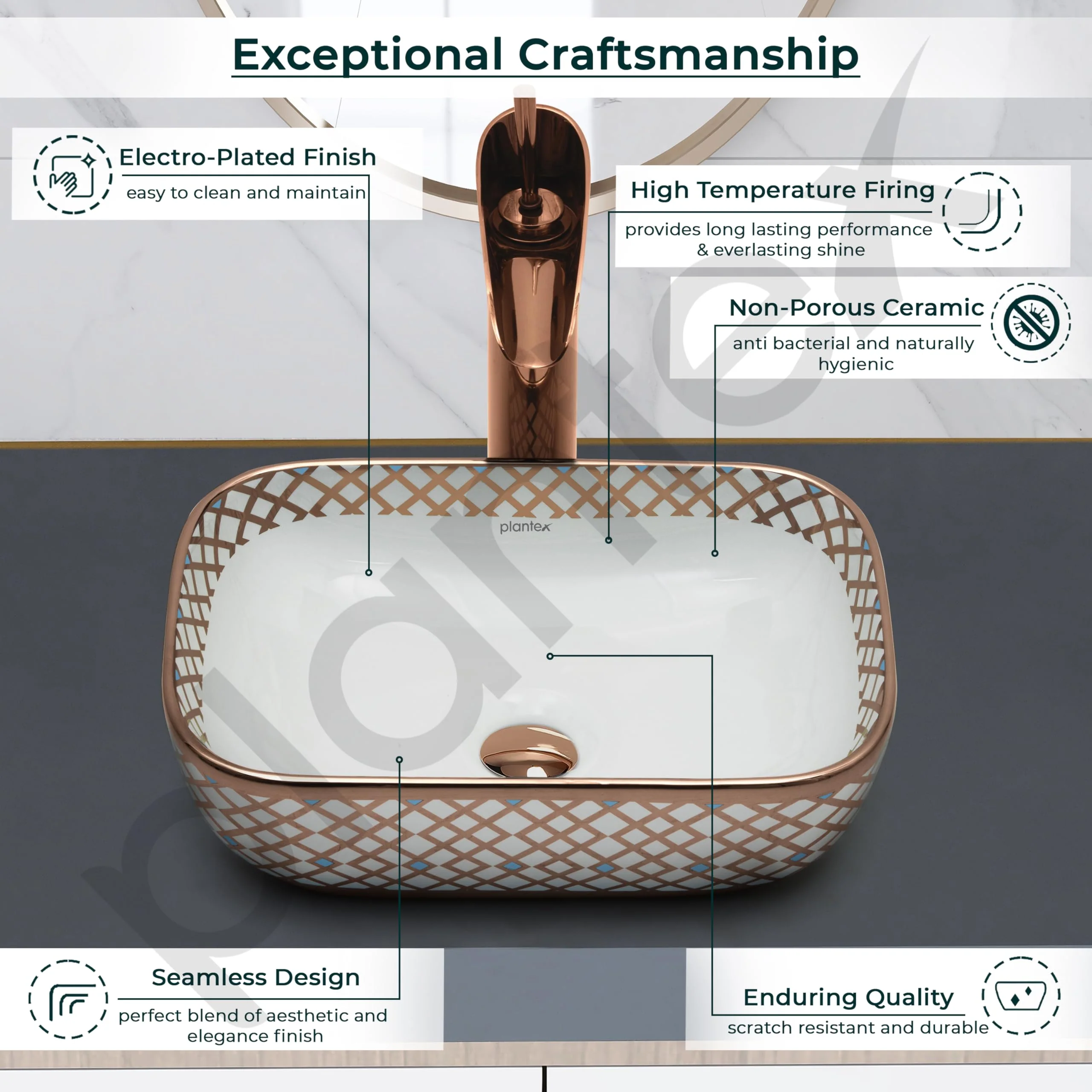 Plantex Ceramic Table Top Wash Basin/Washbasin/Countertop Wash Basin for Bathroom/Living Room(NC-482, 14 x 10 x 5 Inch) - Image 3