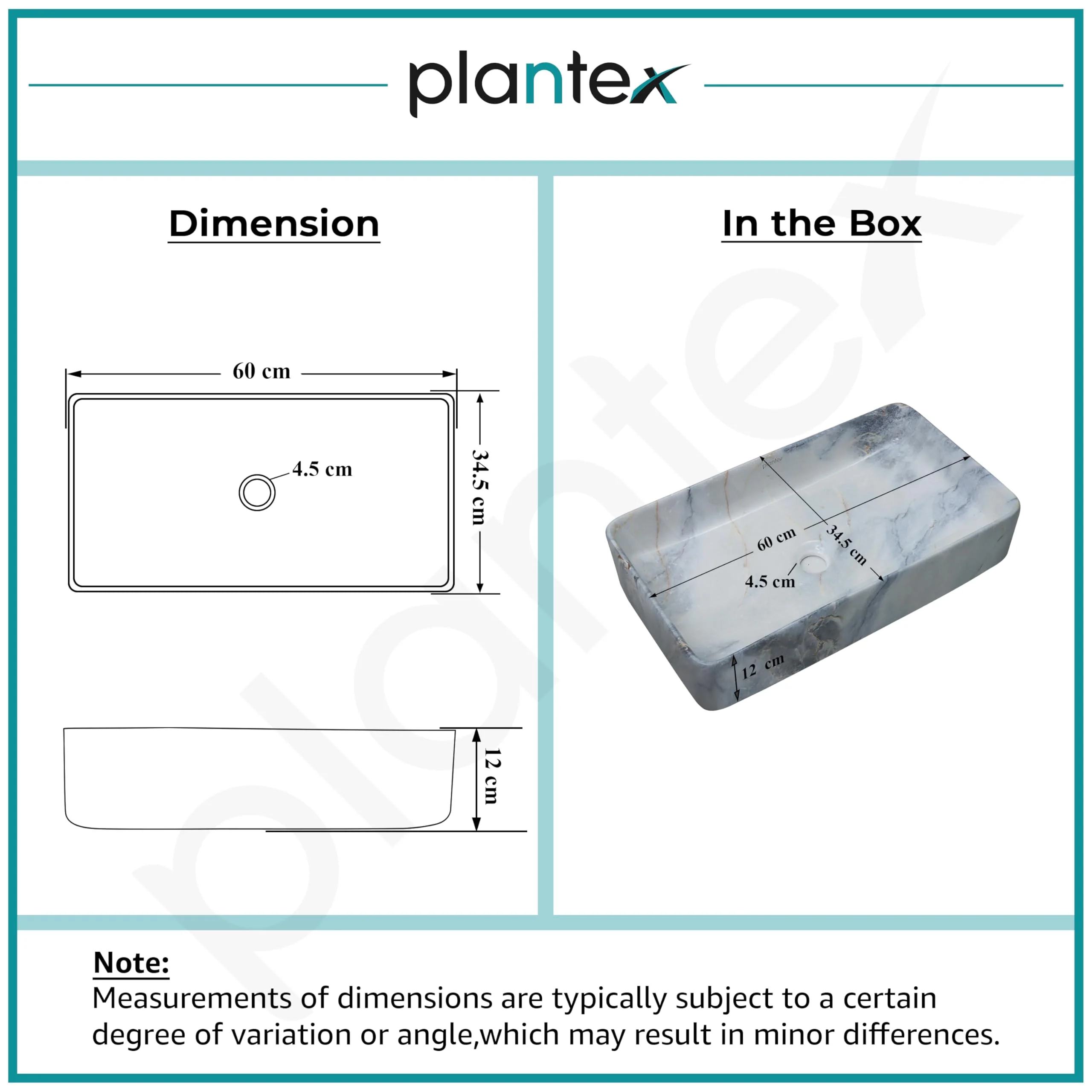 Plantex Ceramic Table Top Wash basin For Bathroom/Hand Wash Sink/Rectangle Countertop Washbasin For Home/Office/Hotel - (Marble White) - Image 4