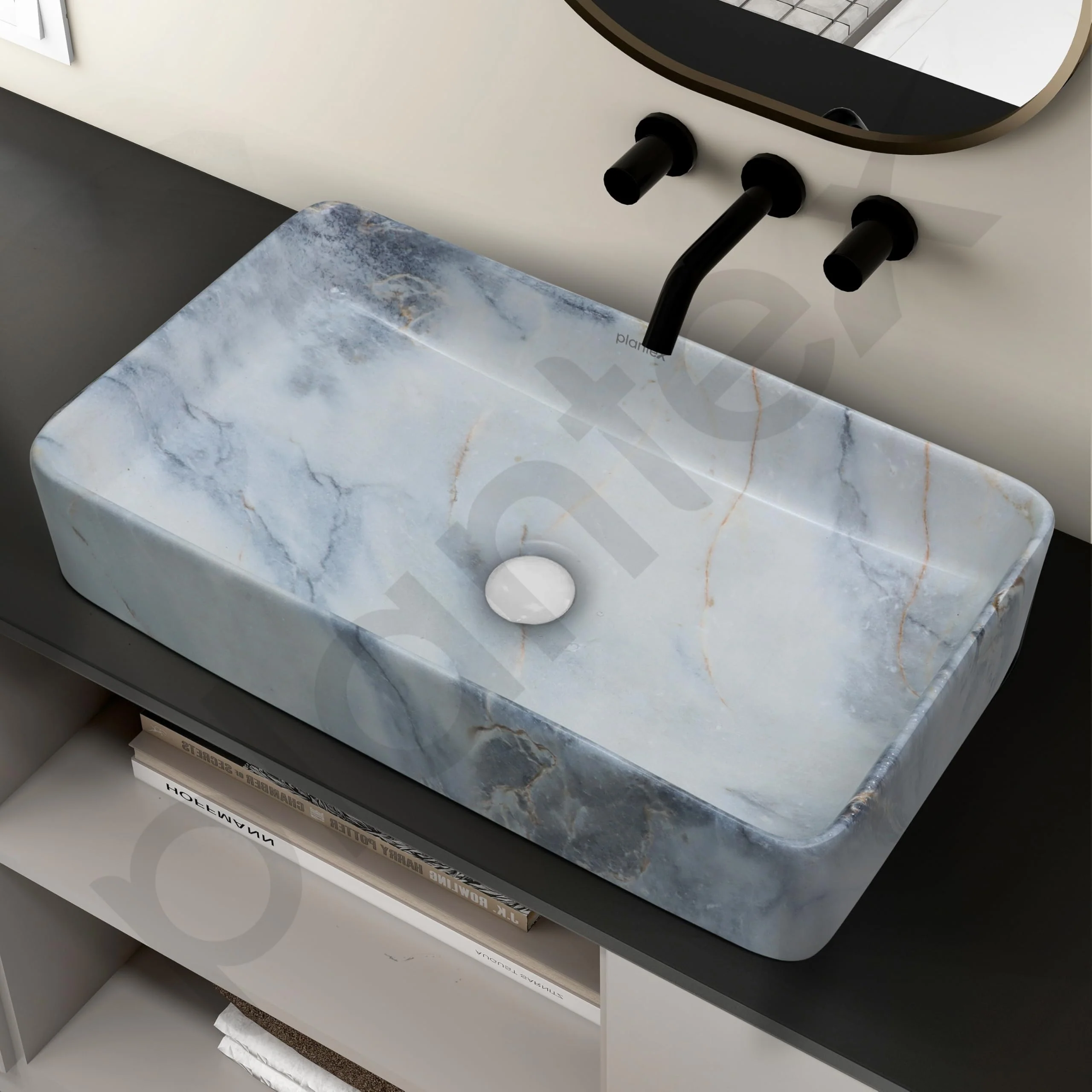 Plantex Ceramic Table Top Wash basin For Bathroom/Hand Wash Sink/Rectangle Countertop Washbasin For Home/Office/Hotel - (Marble White) - Image 6