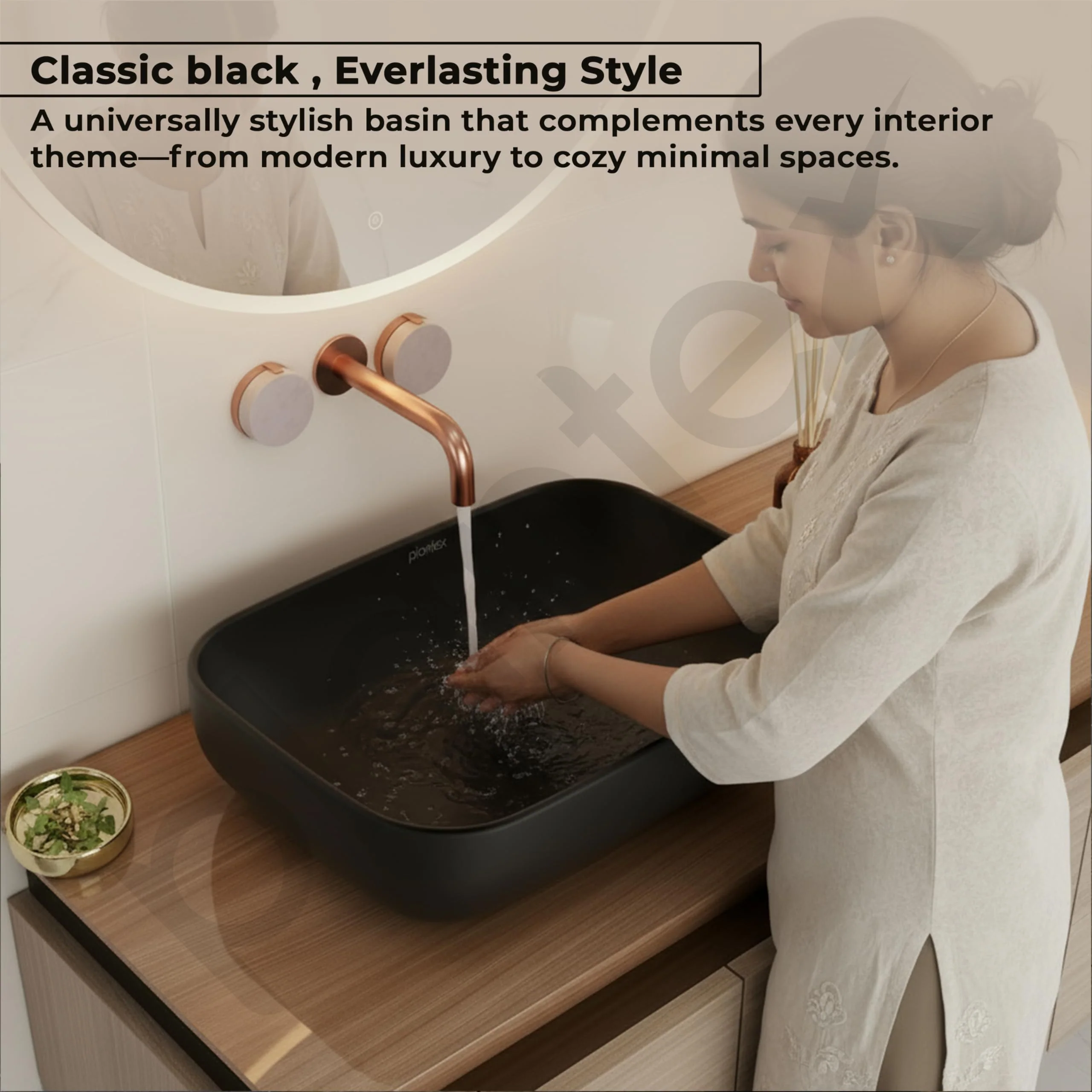 Plantex Ceramic Tabletop Basin Sink/Black Wash Basin for Bathroom/Washbasin for Restaurant/Hotel (Matt Black Finish -18 x 13 x 5.5 Inch) - Image 6