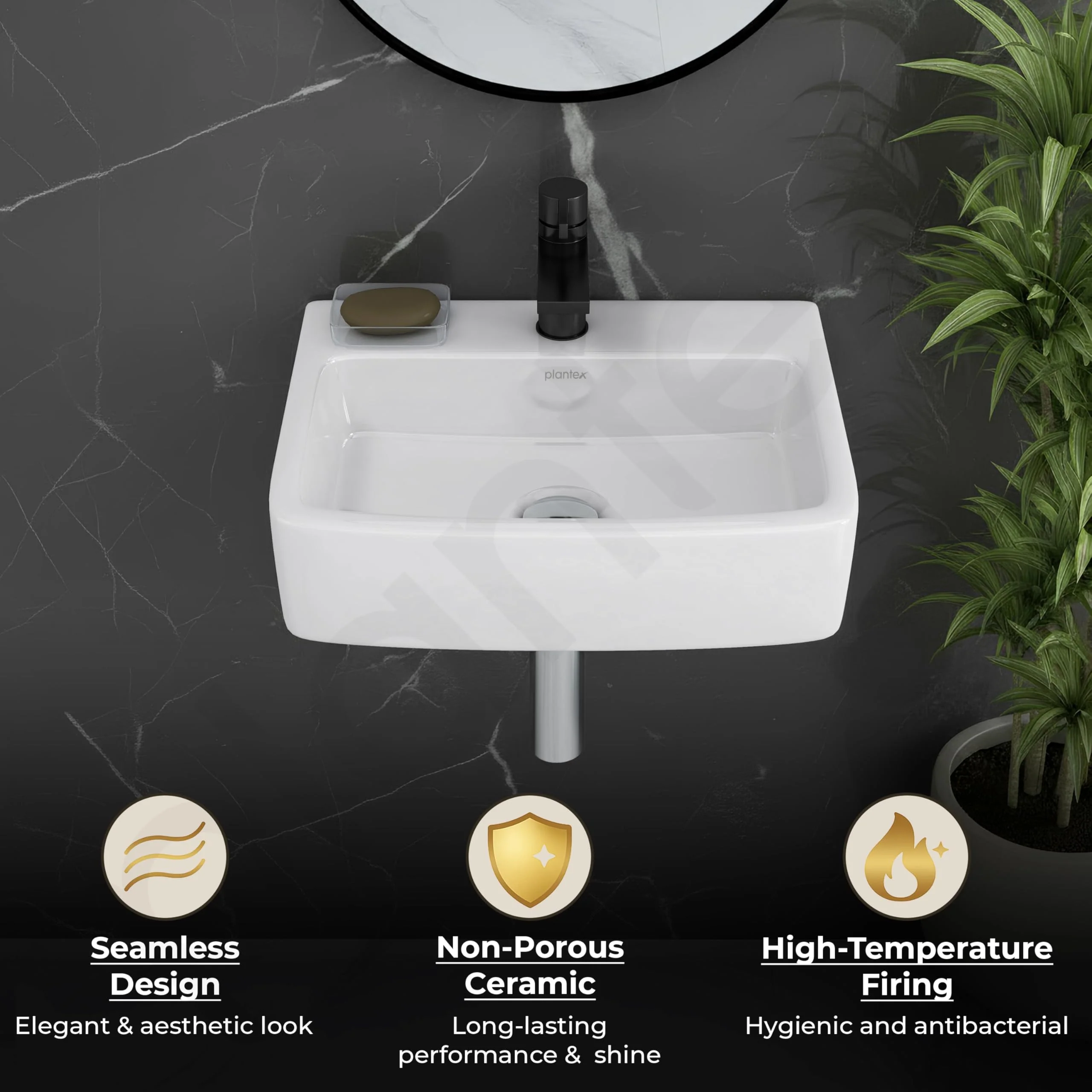 Plantex Ceramic Wall Hung Basin/Washbasin for Bathroom/Wall Mounted Wash Basin/Rectangle Sink for Home/Office (Bolt, White) - Image 3