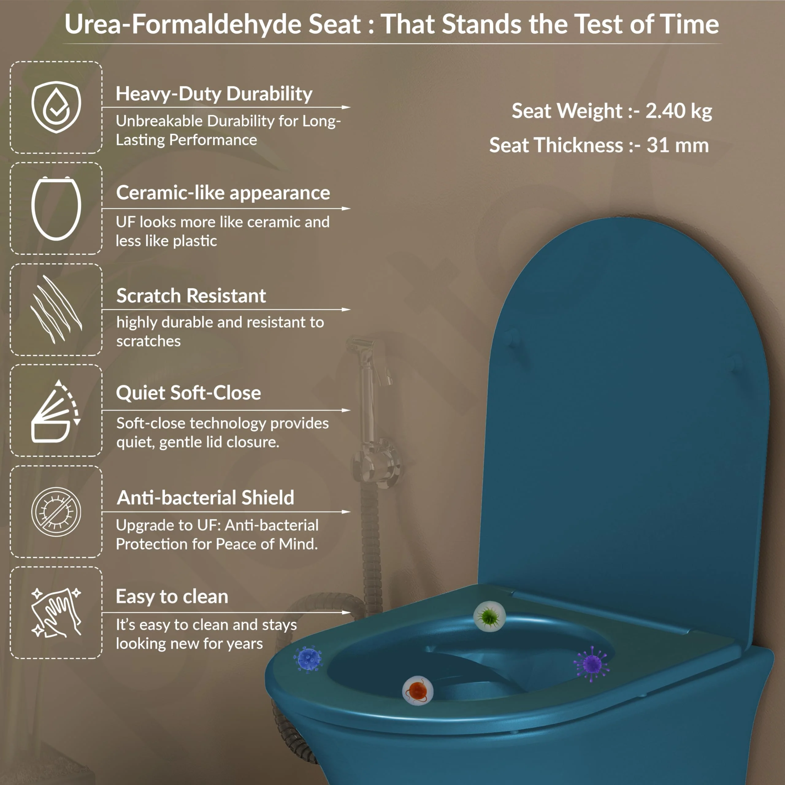 Plantex Ceramic Wall Hung Toilet/Rimless Western Commode for Bathroom/Commode with Soft Closing Toilet Seat - P Trap (Matt Blue) - Image 4