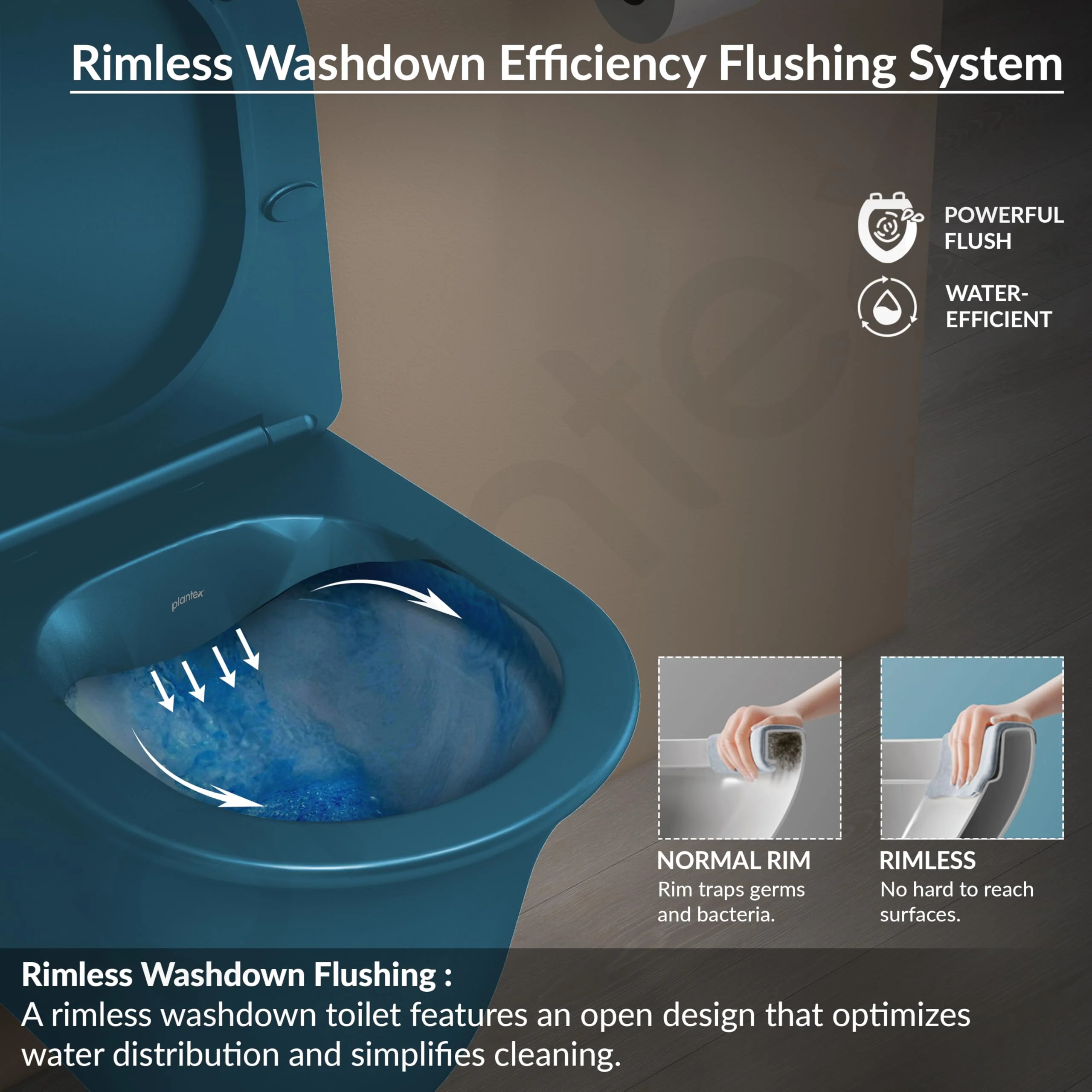 Plantex Ceramic Wall Hung Toilet/Rimless Western Commode for Bathroom/Commode with Soft Closing Toilet Seat - P Trap (Matt Blue) - Image 6