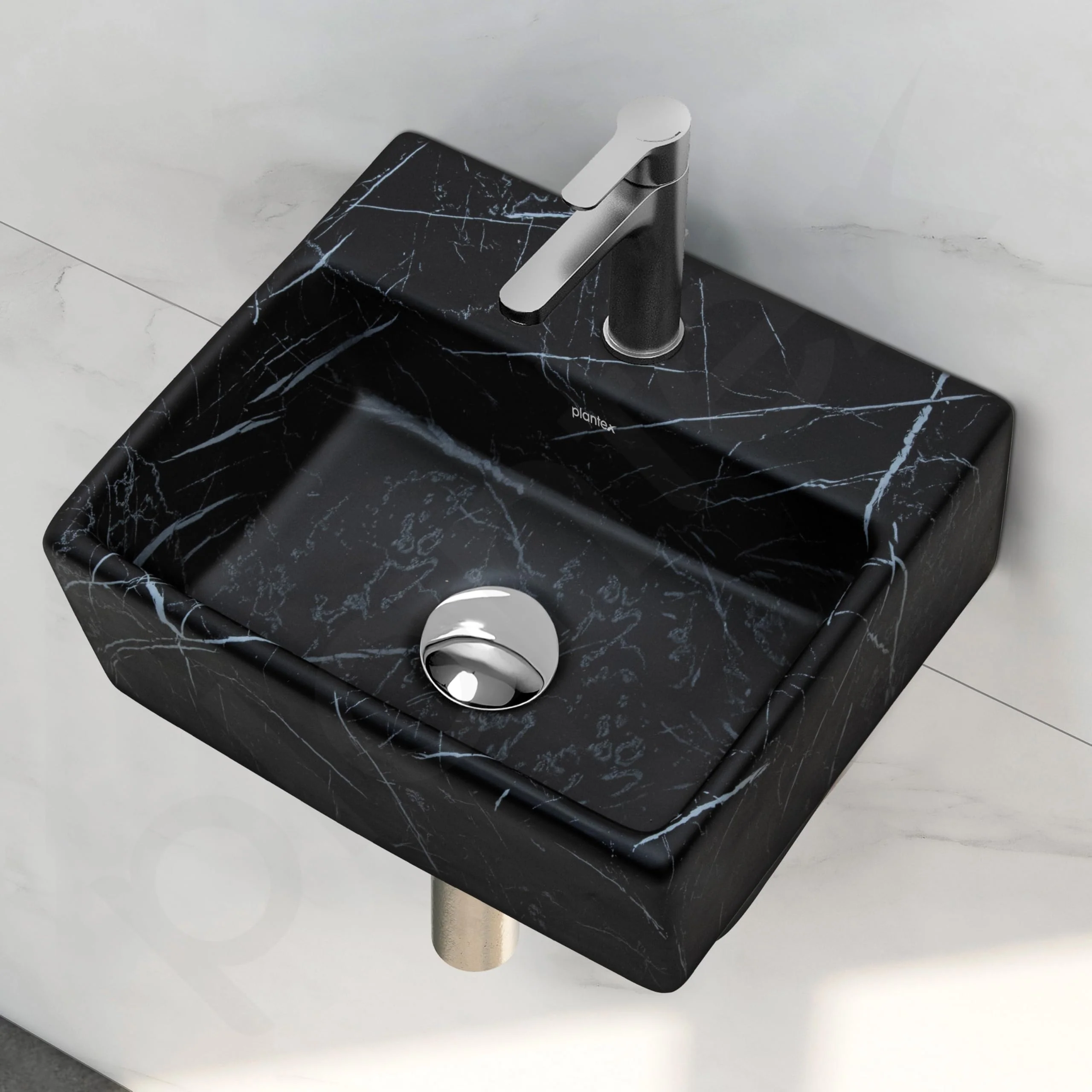 Plantex Ceramic Wall Hung Wash Basin for Bathroom/Square Tabletop Basin/Bathroom Hand Wash Sink/Wall Mount Washbasin for Restaurant/Hotel (Black- 13x11.5x5 Inch) - Image 7