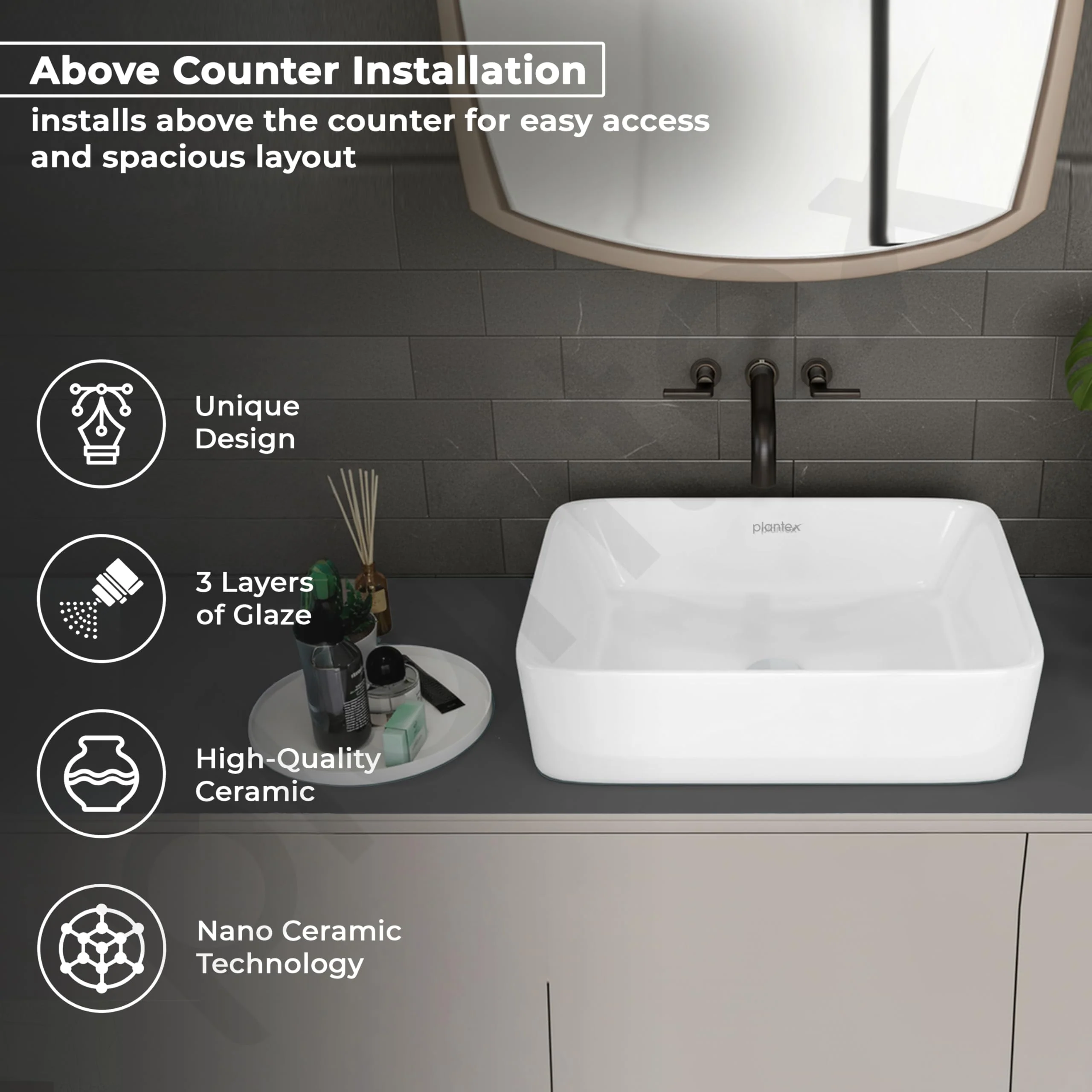 Plantex Ceramic Wash Basin/Basin for Bathroom/Tabletop/Countertop Wash Basin/Bathroom Basin - (Glam, White) - Image 2