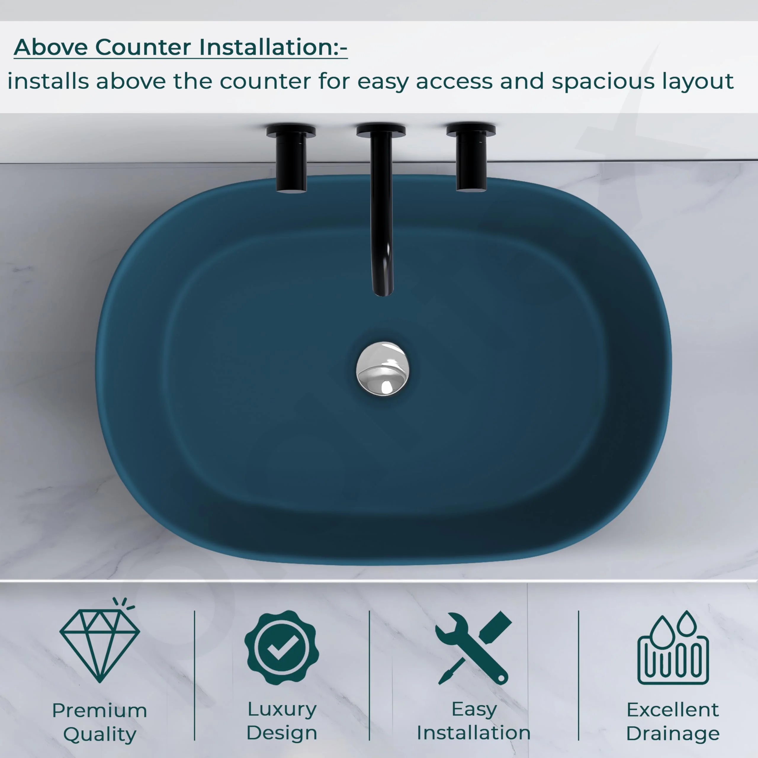 Plantex Ceramic Wash Basin for Bathroom/Oval Counter Top Basin/Tabletop Wash Basin for Home/Office - (3061, Pine Blue) - Image 5