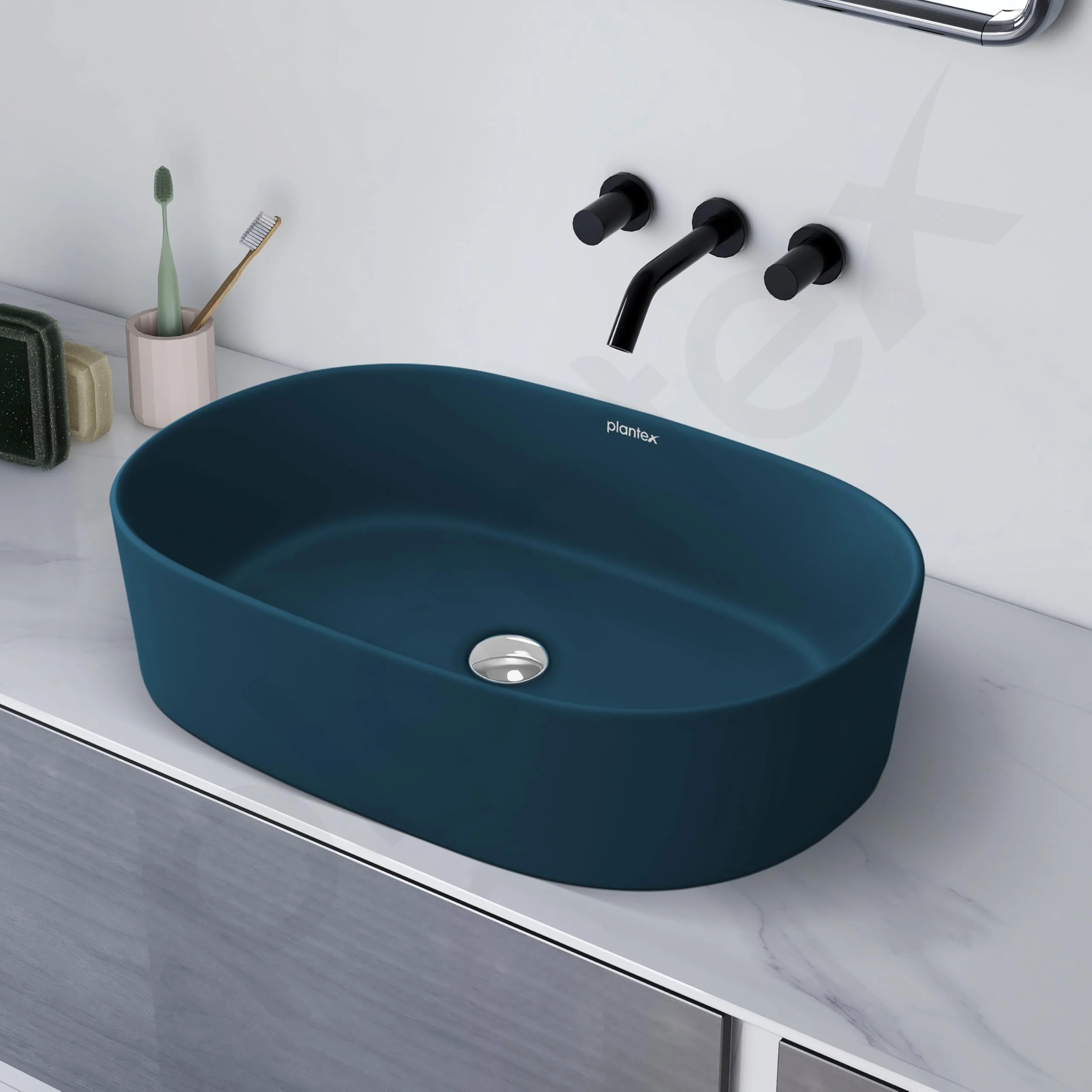 Plantex Ceramic Wash Basin for Bathroom/Oval Counter Top Basin/Tabletop Wash Basin for Home/Office - (3061, Pine Blue) - Image 6