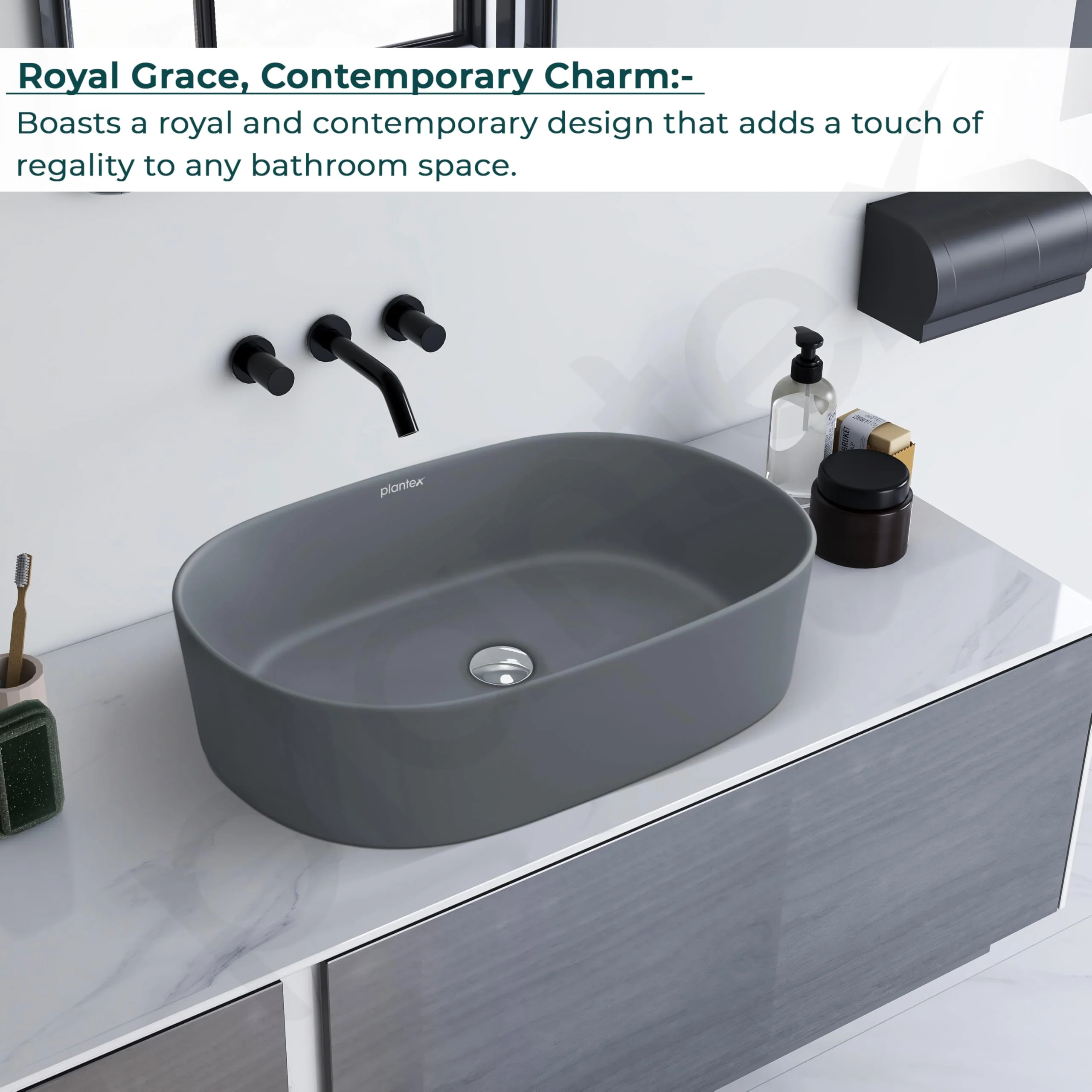 Plantex Ceramic Wash Basin for Bathroom/Oval Table Top Basin/Countertop Vessel Sink for Home/Hotel - (3061, Cloud Grey) - Image 5