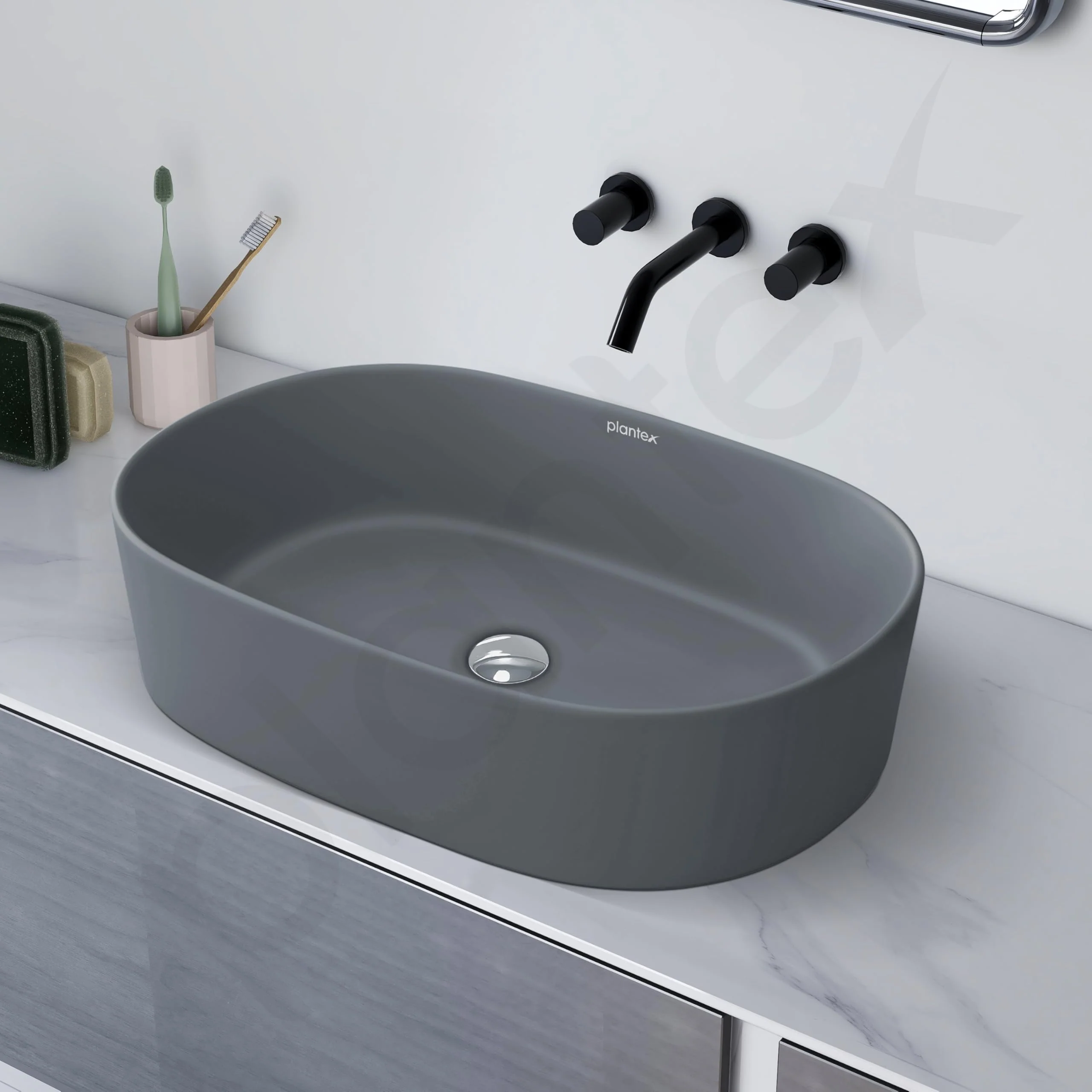 Plantex Ceramic Wash Basin for Bathroom/Oval Table Top Basin/Countertop Vessel Sink for Home/Hotel - (3061, Cloud Grey) - Image 6