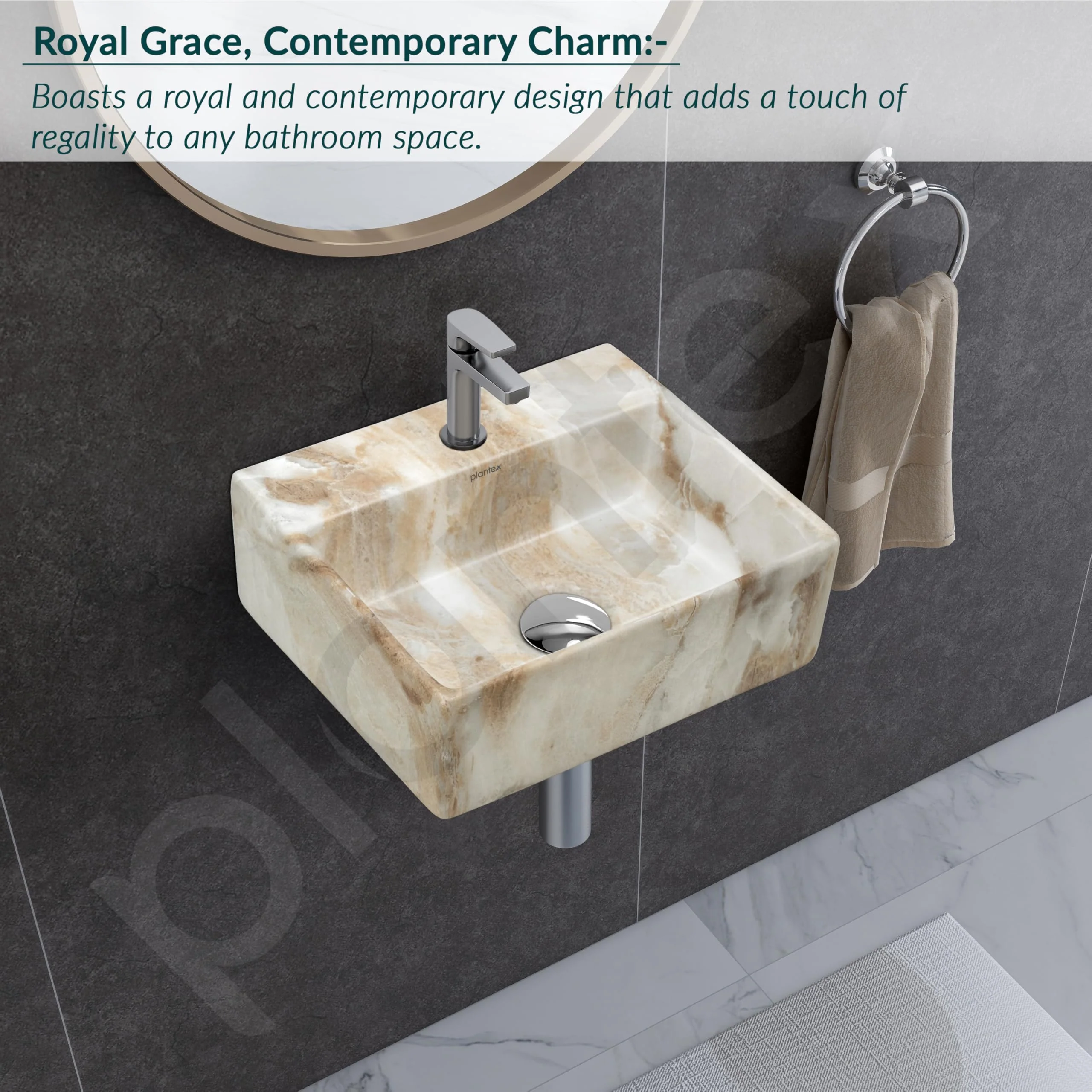 Plantex Ceramic Wash Basin for Bathroom/Square Wall Hung Basin/Bathroom Sink/Washbasin for Restaurant/Hotel (13 x 12 x 5 Inch) - Image 2