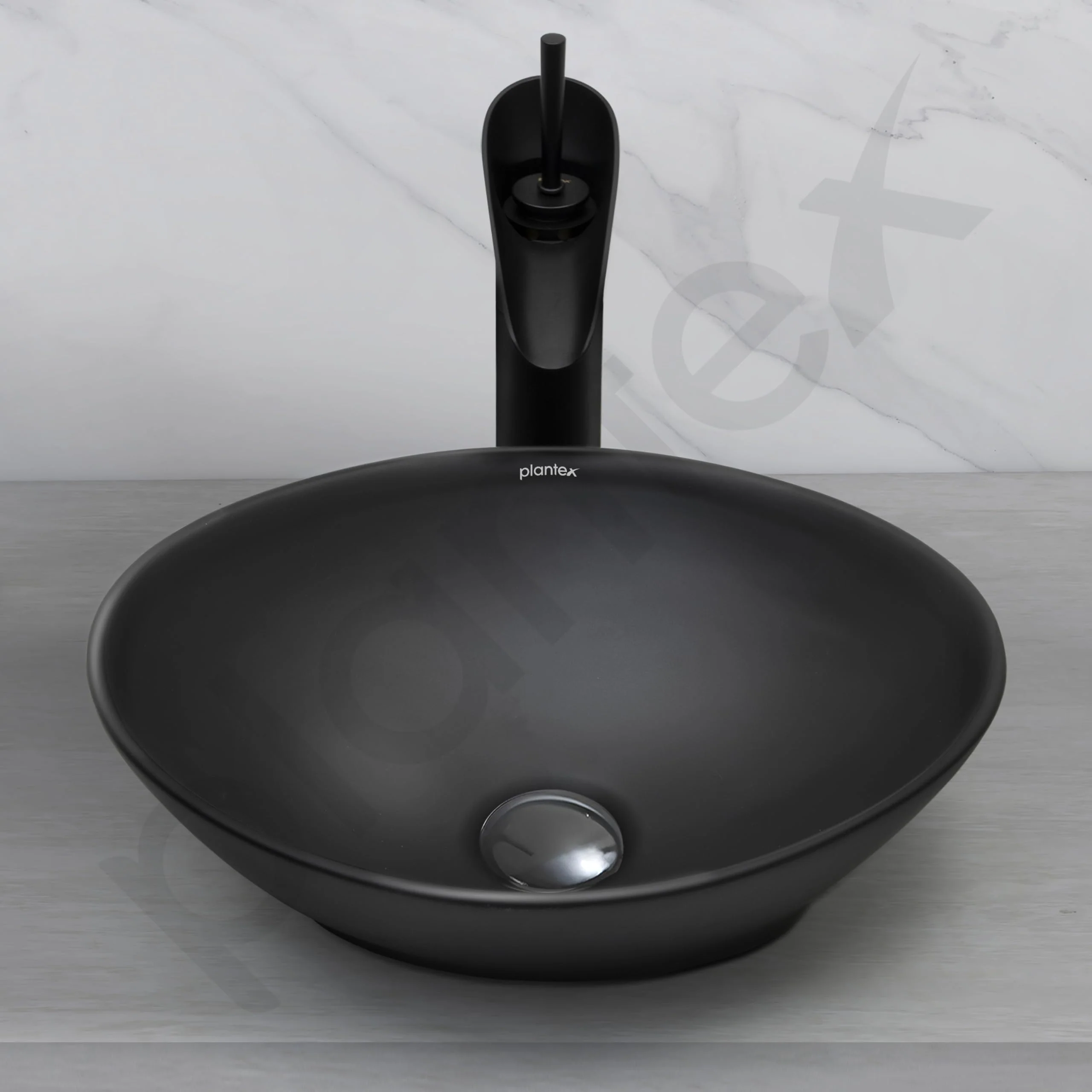 Plantex Ceramic Wash Basin for Bathroom/Table Top Ceramic Basin/Washbasin for Bathroom - (BOAT-NS-BLACK-Marble Finish,16 x 13 x 5.5 Inch) - Image 6