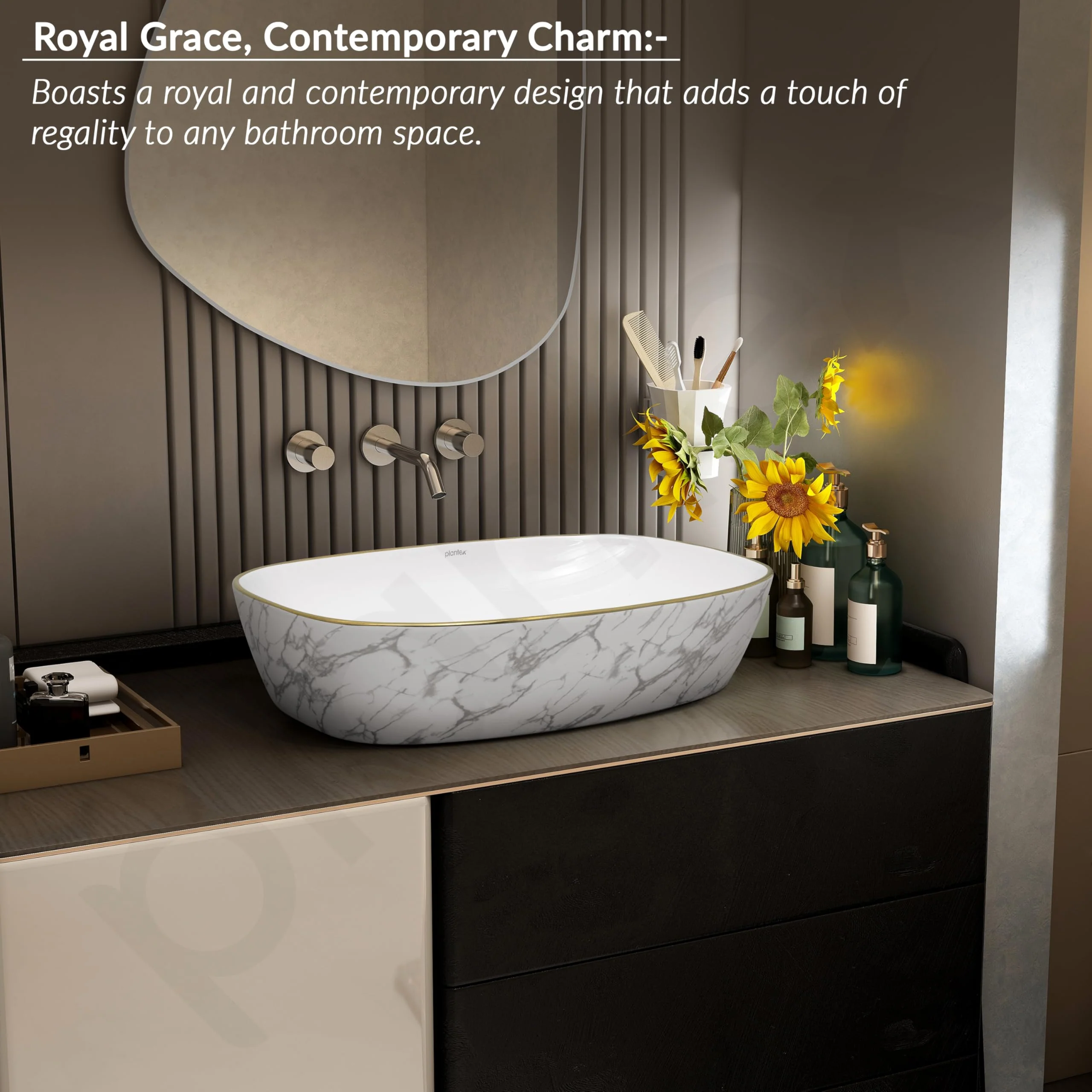 Plantex Ceramic Wash Basin for Bathroom/Table Top Ceramic Basin/Washbasin for Bathroom (White - 24 x 15 x 5.5 Inch) - Image 2