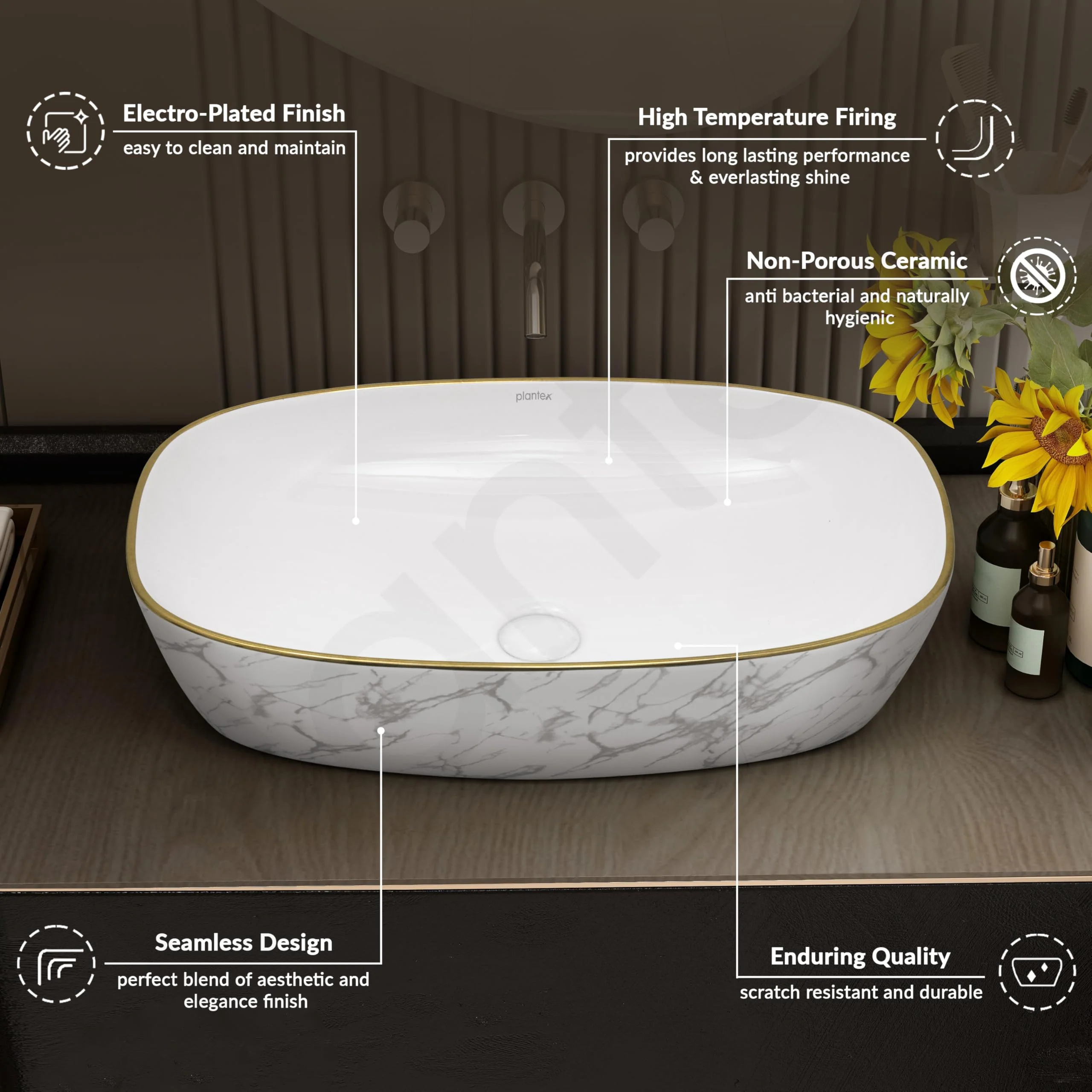 Plantex Ceramic Wash Basin for Bathroom/Table Top Ceramic Basin/Washbasin for Bathroom (White - 24 x 15 x 5.5 Inch) - Image 4