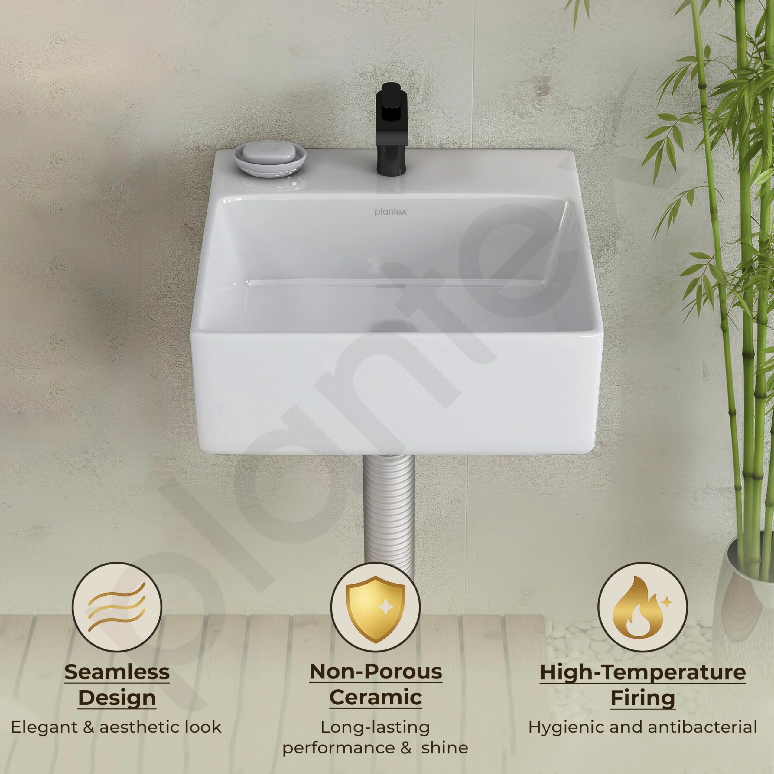 Plantex Ceramic Wash Basin for Bathroom/Wall Hung Basin/Bathroom Sink with 10 Years Glaze Warranty by Plantex/Washbasin for Restaurant/Hotel (Glossy White/Cuba - 14 x 12 x 5 Inch) - Image 5