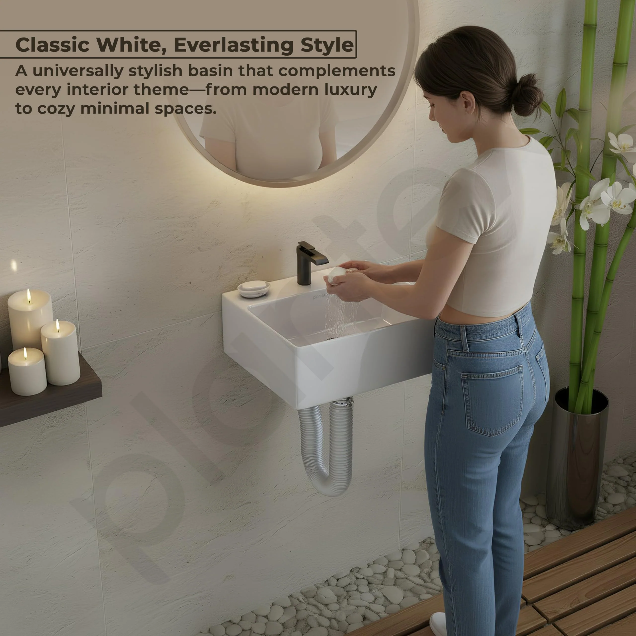 Plantex Ceramic Wash Basin for Bathroom/Wall Hung Basin/Bathroom Sink with 10 Years Glaze Warranty by Plantex/Washbasin for Restaurant/Hotel (Glossy White/Cuba - 14 x 12 x 5 Inch) - Image 6