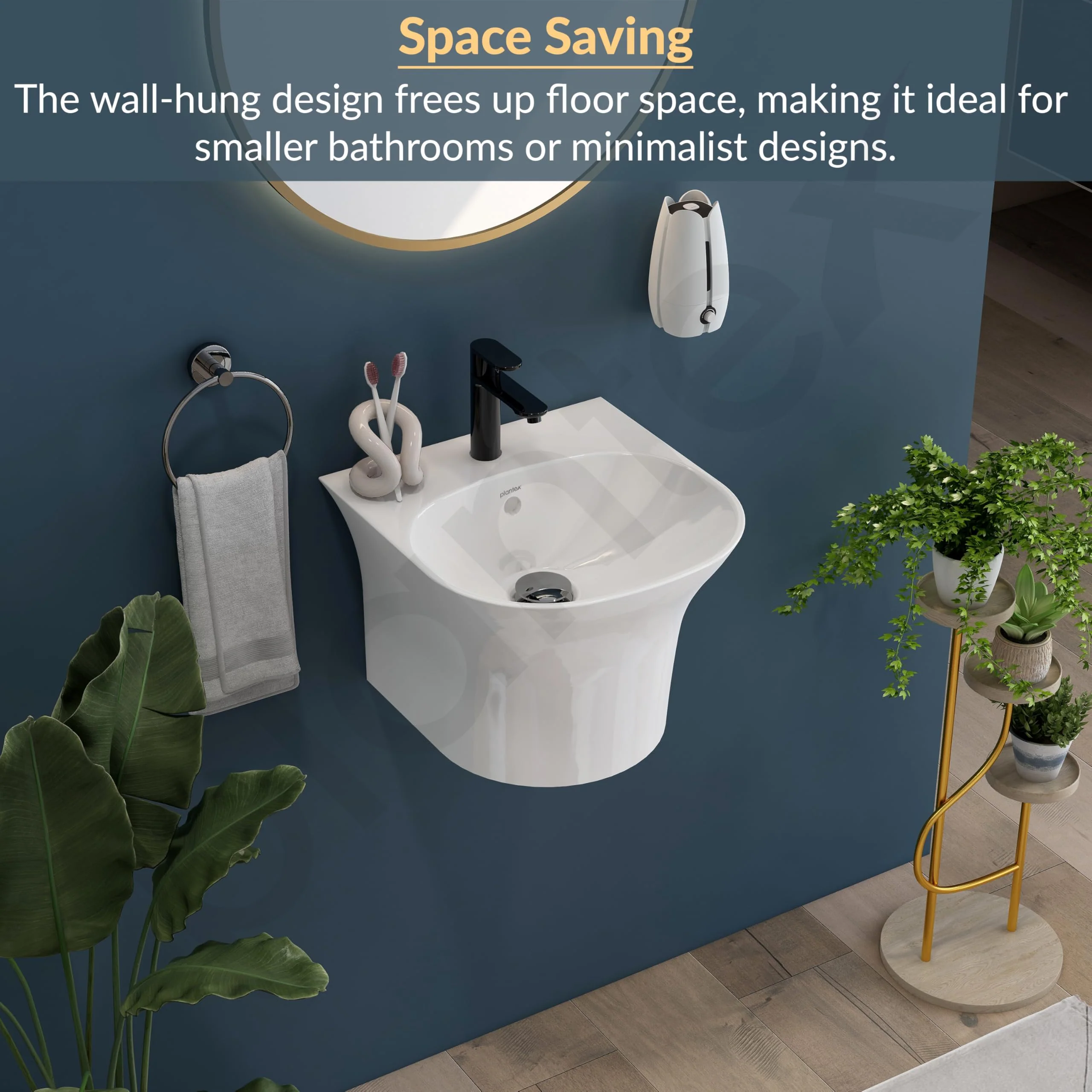 Plantex Ceramic Wash Basin/Wall Mount Half Pedestal WashBasin for Bathroom with 10 Years Glaze Warranty by Plantex/Wall Hung Basin for Home/Office/Hotels (White - 15 x 15 x 10 Inch) - Image 2