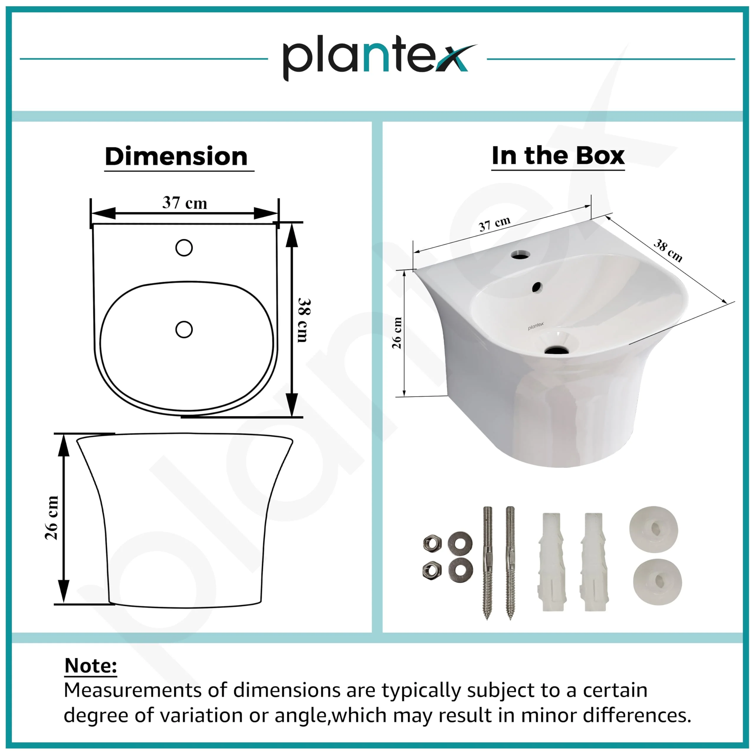 Plantex Ceramic Wash Basin/Wall Mount Half Pedestal WashBasin for Bathroom with 10 Years Glaze Warranty by Plantex/Wall Hung Basin for Home/Office/Hotels (White - 15 x 15 x 10 Inch) - Image 3