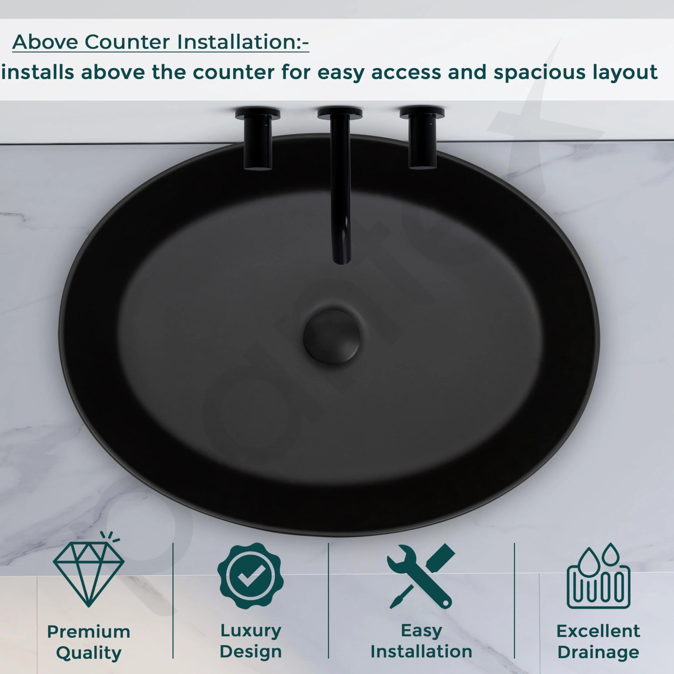 Plantex Ceramic Washbasin for Bathroom/Countertop Bathroom Basin/Oval Tabletop Wash Basin for Office/Restaurant (Charcoal Black - 21.5 x 16 x 5 Inch) - Image 2
