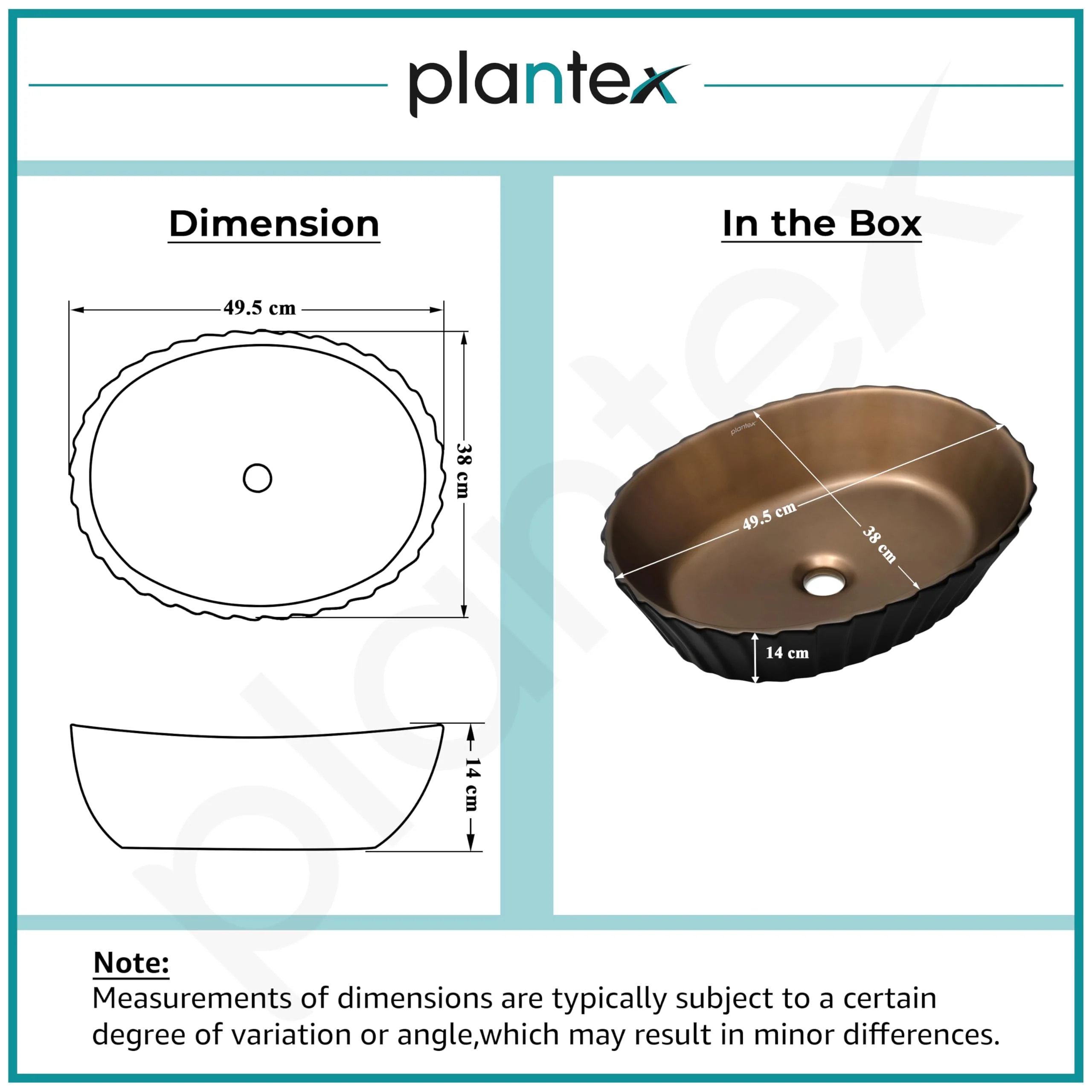 Plantex Ceramic Washbasin for Bathroom/Tabletop Wash Basin/Countertop Vessel Sink for Home/Office/Hotel (Black & Red Copper - 19.5 x 15 x 5.5 Inch) - Image 3