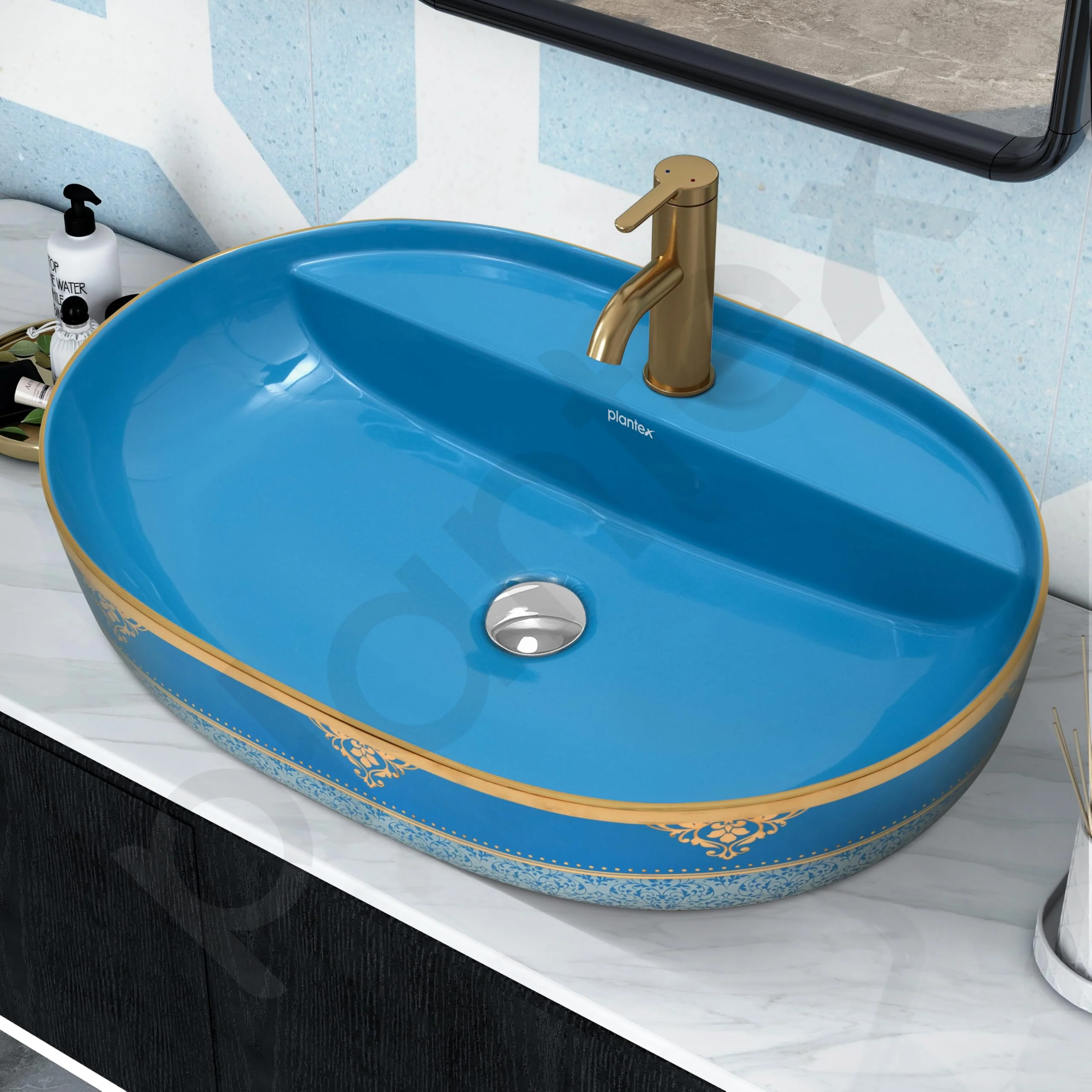 Plantex Ceramic Washbasin/Hand Wash Sink/Counter Top Wash Basin for Bathroom/Home/Office/Hotel (Blue - 23.5 x 16 x 5 Inch) - Image 6