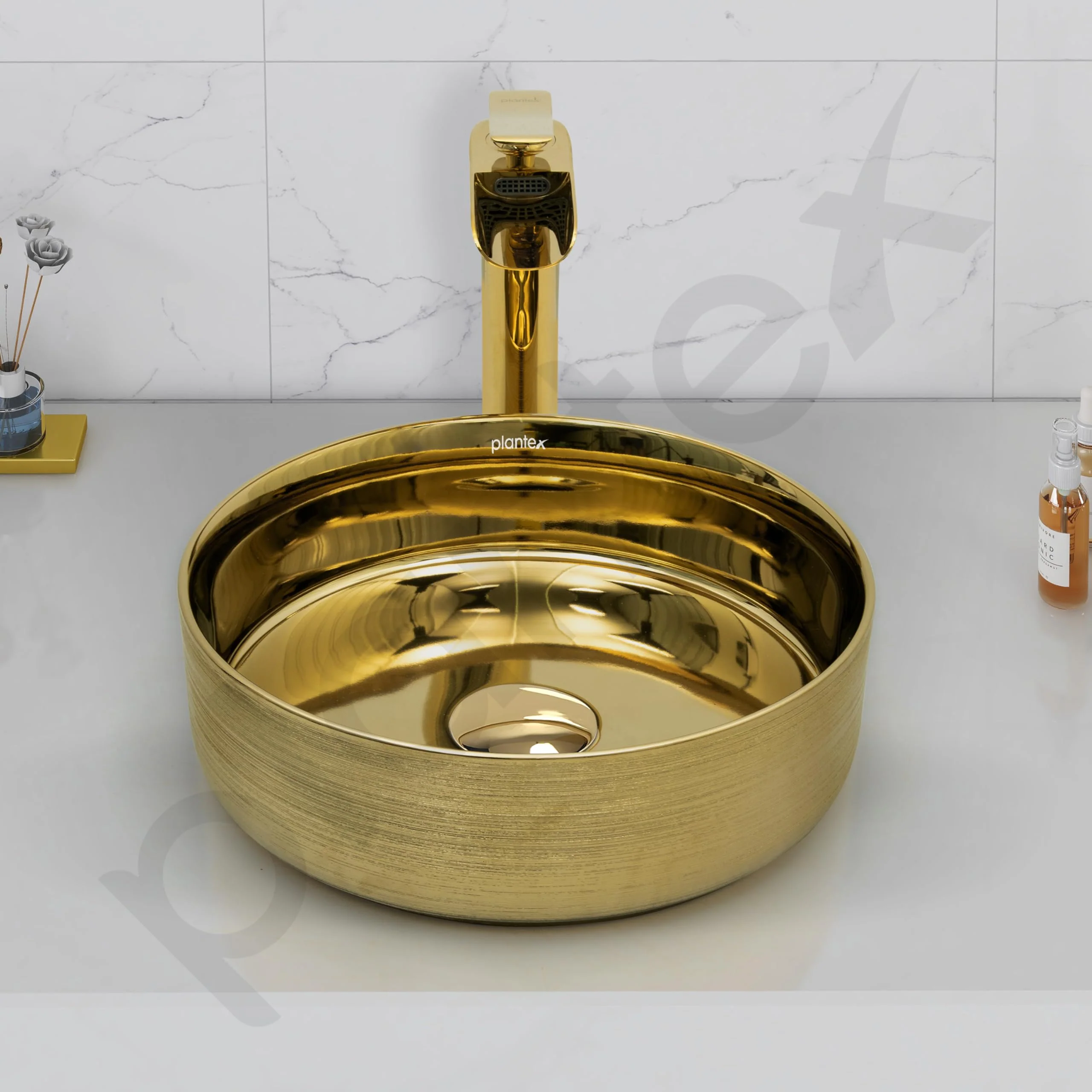 Plantex Ceramic Washbasin/Tabletop Wash Basin/Countertop Vessel Sink for Bathroom/Livingroom Decor - Indo-European Collection (Gold,14.4 x 14.4 x 5 Inch) - Image 7