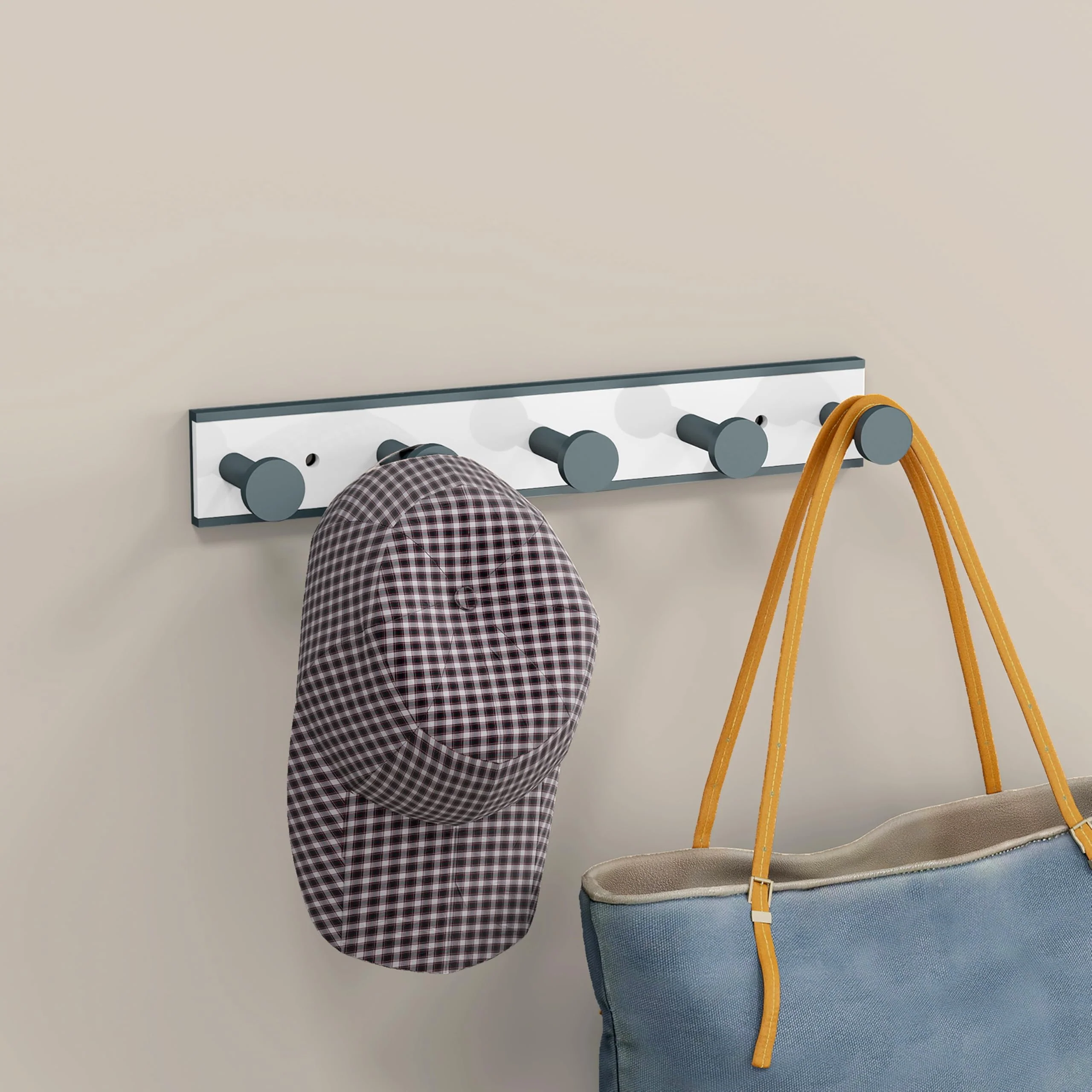 Plantex Cloth Hanger for Bathroom/Acrylic Hook Rail with 5 Hooks/Towel Hanger/Wall Mount Hook Rail Bar for Kitchen/Key Holder (Grey and Milky White)