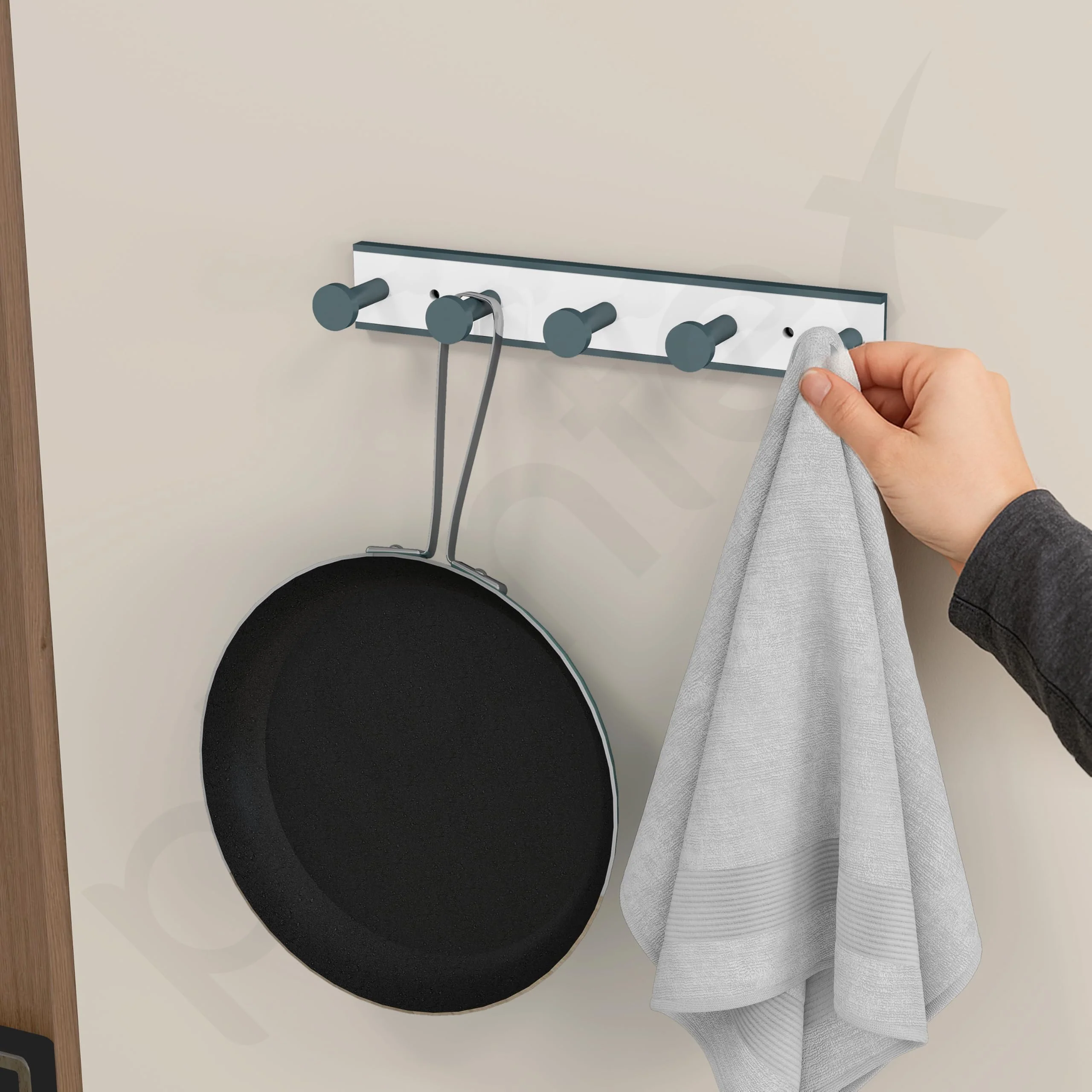 Plantex Cloth Hanger for Bathroom/Acrylic Hook Rail with 5 Hooks/Towel Hanger/Wall Mount Hook Rail Bar for Kitchen/Key Holder (Grey and Milky White) - Image 5
