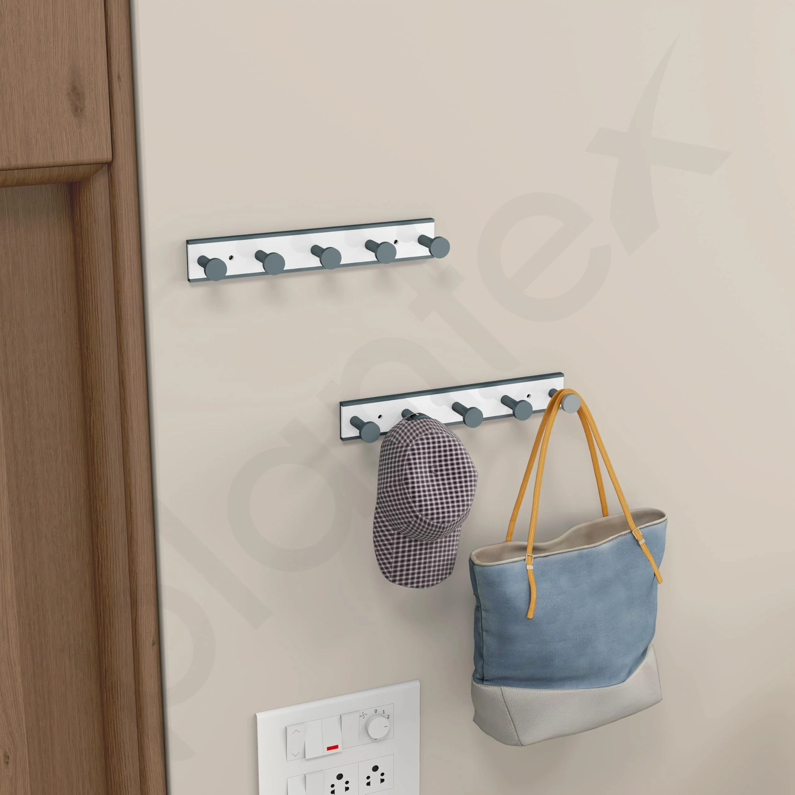 Plantex Cloth Hanger for Bathroom/Acrylic Hook Rail with 5 Hooks/Towel Hanger/Wall Mount Hook Rail Bar for Kitchen/Key Holder (Grey and Milky White) - Image 6