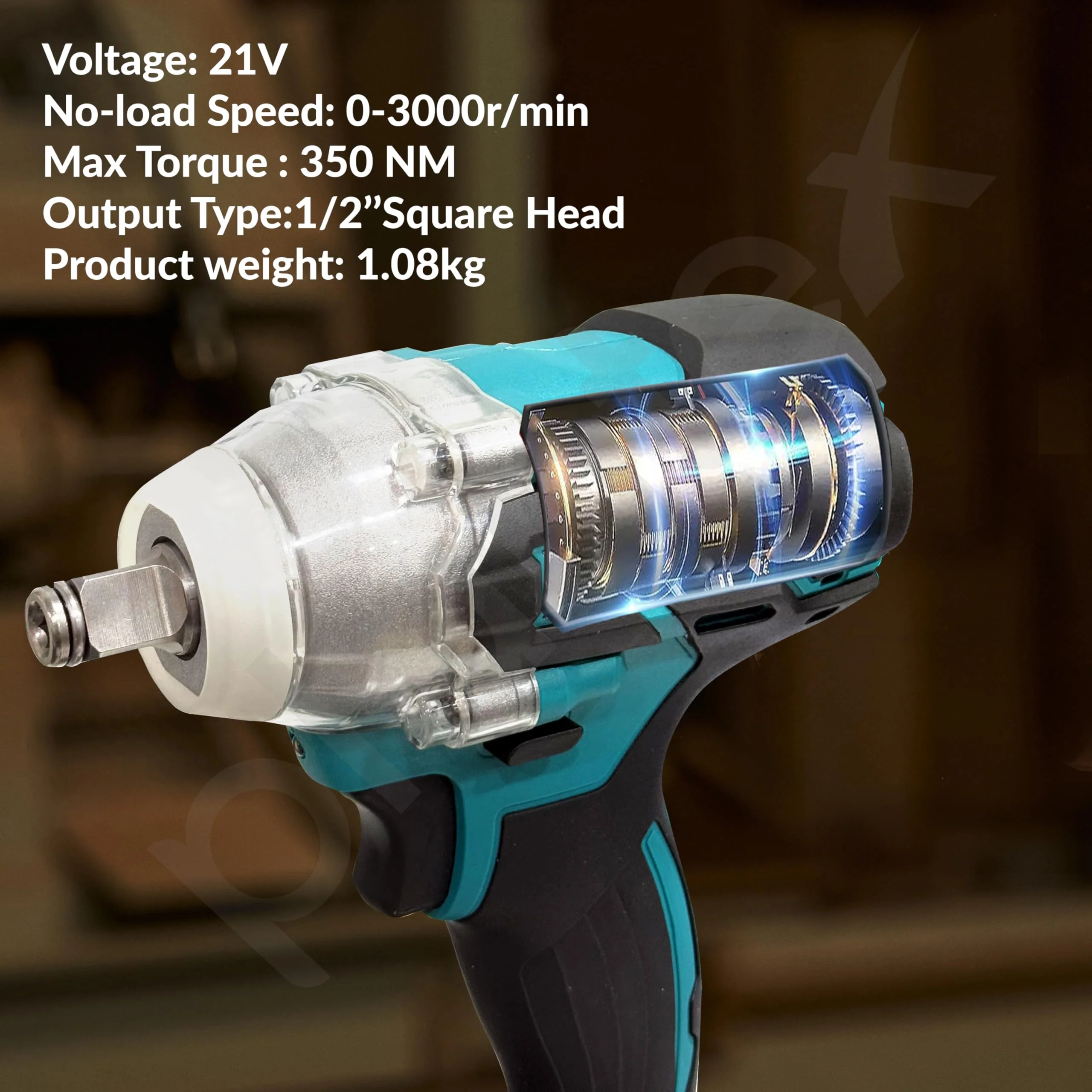Plantex Cordless Impact Wrench/Brushless Motor/350 Nm Tourq/1/2" Square Head - Blue & Black (Battery Not Included) - Image 2
