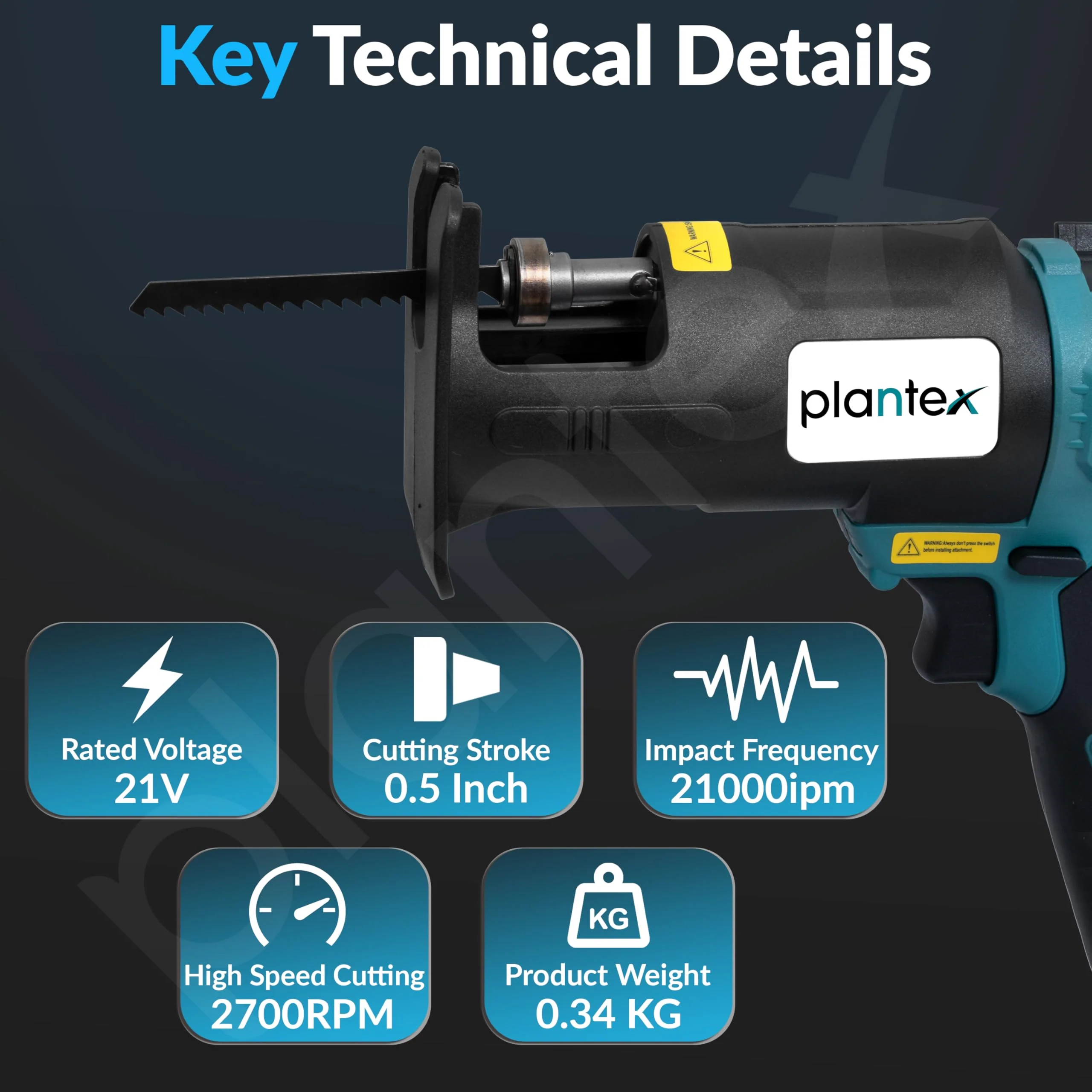 Plantex Curve Saw/12.7mm Cutting Stroke/Variable Speed 0-1600/2700r/min/High-Performance Reciprocating Saw for Wood & Metal Cutting - Black (Mainframe, Battery & Charger Not Included) - Image 3