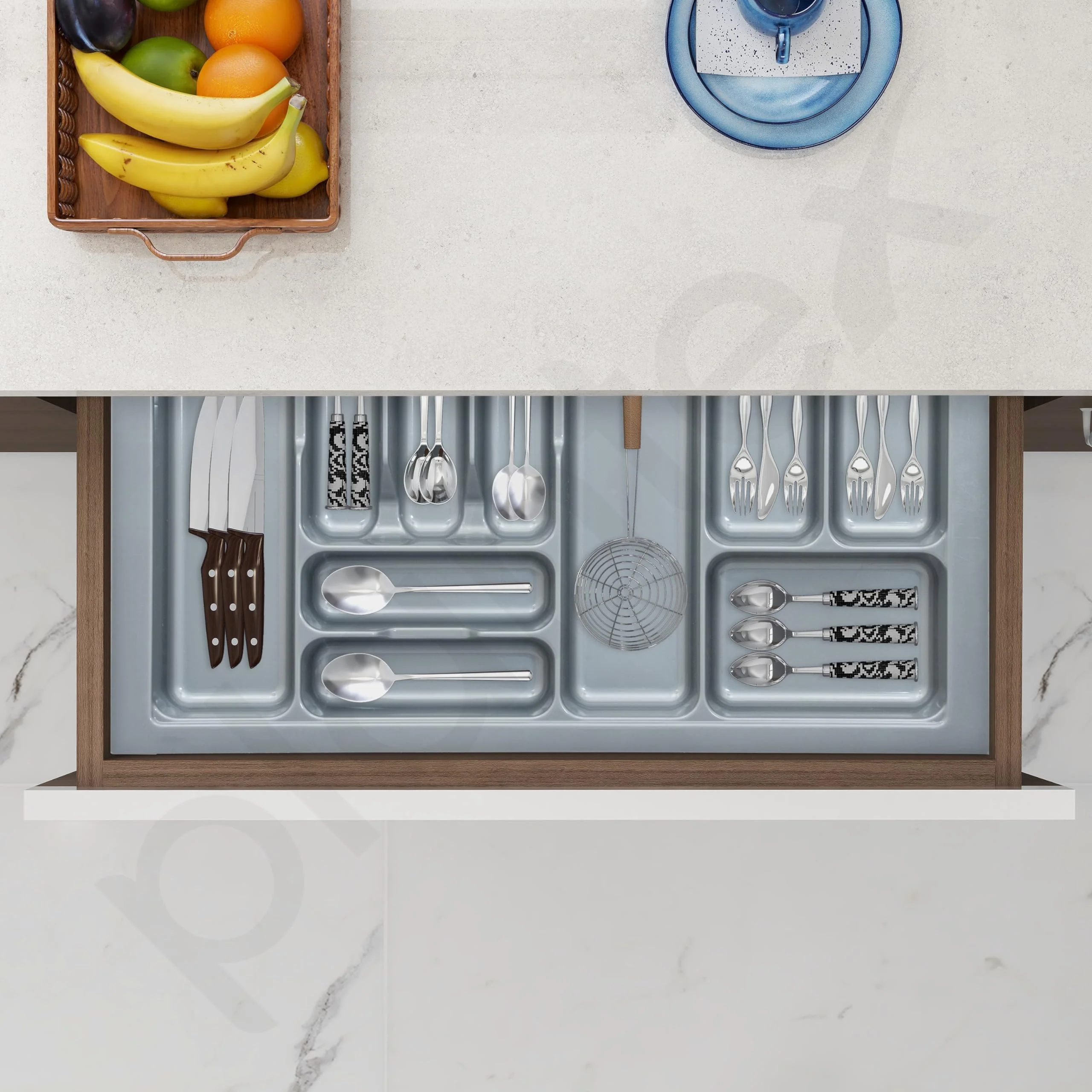 Plantex Cutlery Tray for Kitchen Drawer/Cutlery Cosmetic Stationary Organizer/Cabinet Cutlery Tray Organizer for Modular Kitchen - (Grey-32.5 X 18.5 INCH) - Image 2