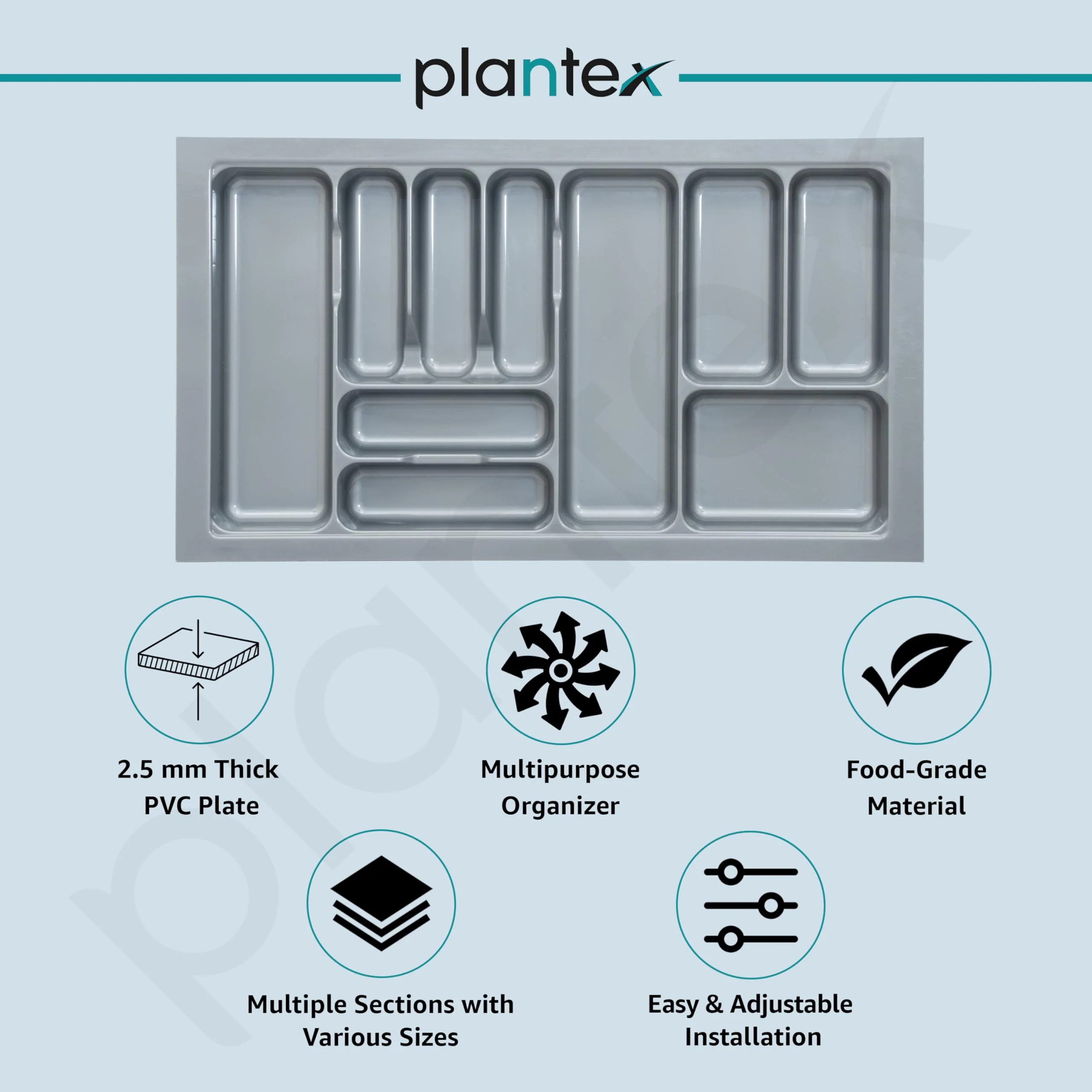 Plantex Cutlery Tray for Kitchen Drawer/Cutlery Cosmetic Stationary Organizer/Cabinet Cutlery Tray Organizer for Modular Kitchen - (Grey-32.5 X 18.5 INCH) - Image 4