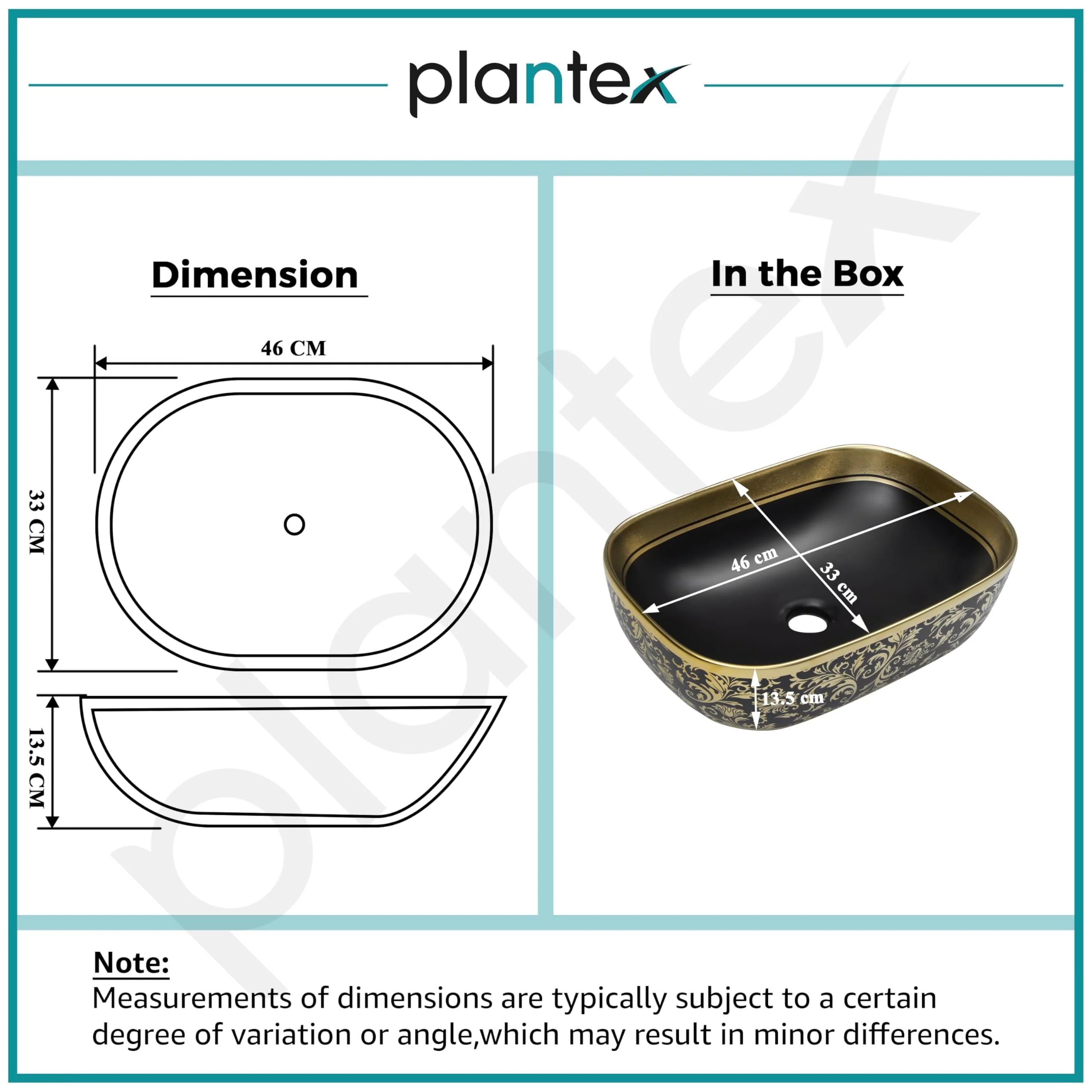 Plantex Designer Ceramic Basin/Table Top Wash Basin for Bathroom/Countertop Vessel Sink - Indo-European Collection (EQTT-466, 18 x 13 x 5.5) - Image 3