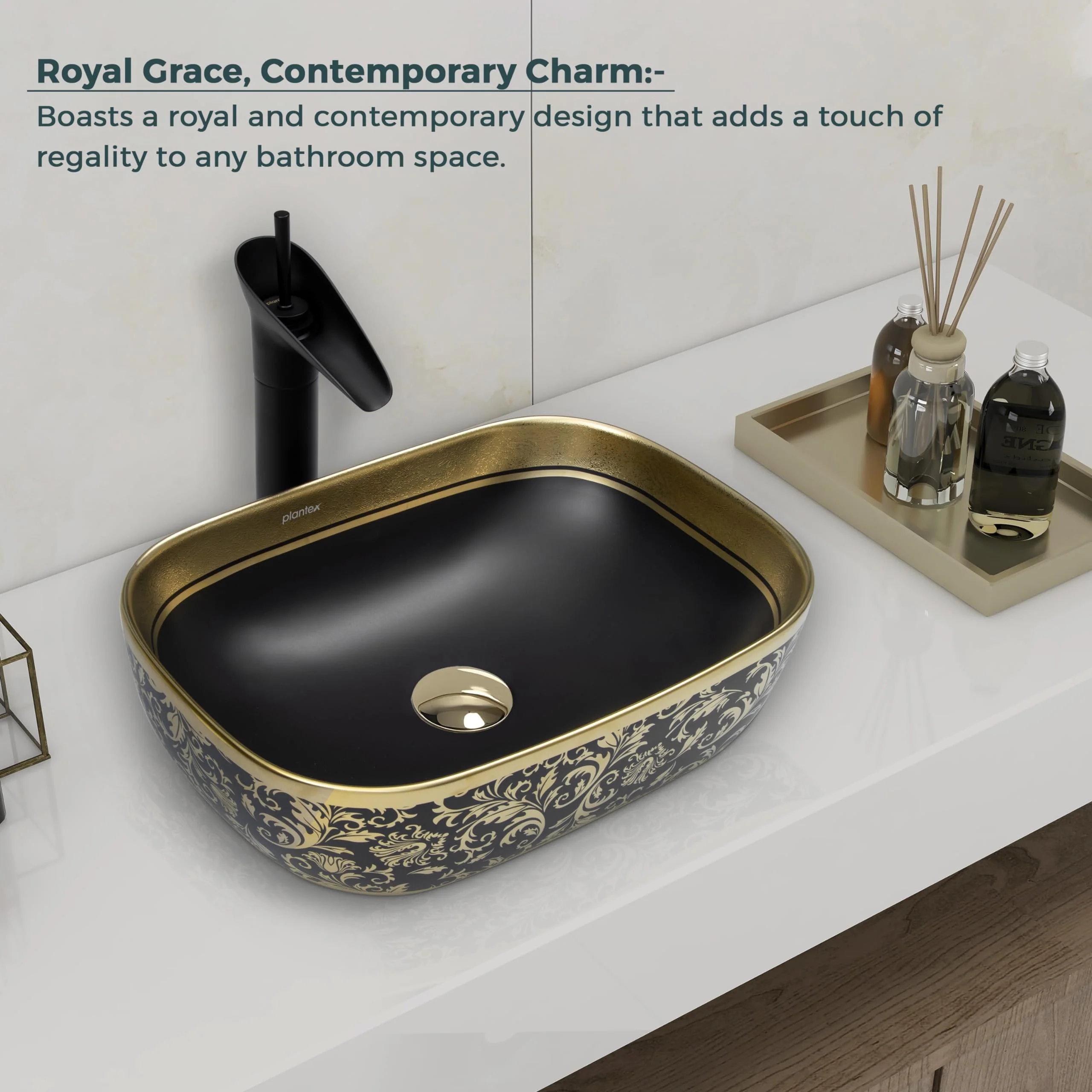 Plantex Designer Ceramic Basin/Table Top Wash Basin for Bathroom/Countertop Vessel Sink - Indo-European Collection (EQTT-466, 18 x 13 x 5.5) - Image 4