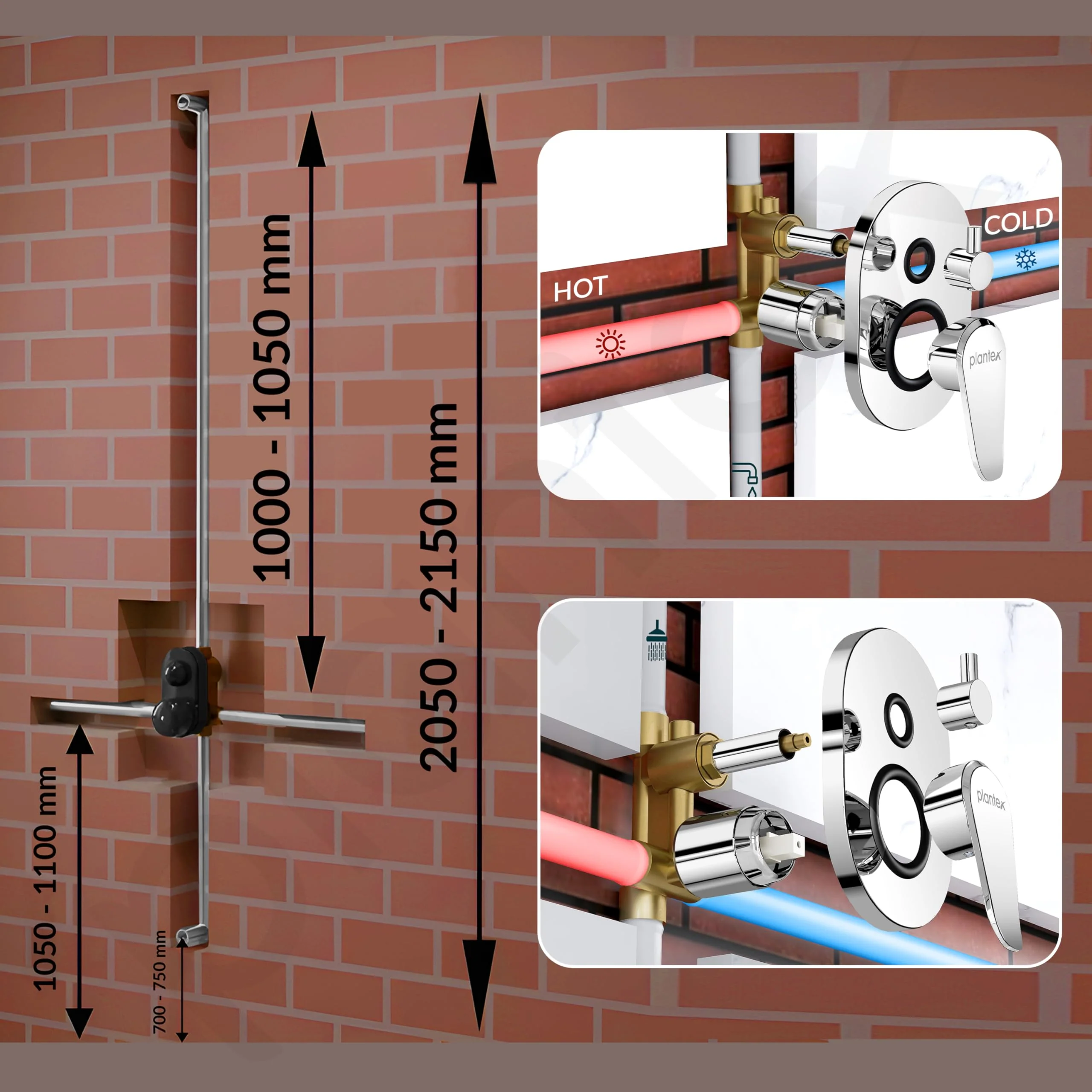 Plantex Diverter Set for Bathroom/Concealed Body High Flow Diverter Full Set with Exposed Part Kit/Bathroom Shower System - (Chrome) - Image 3