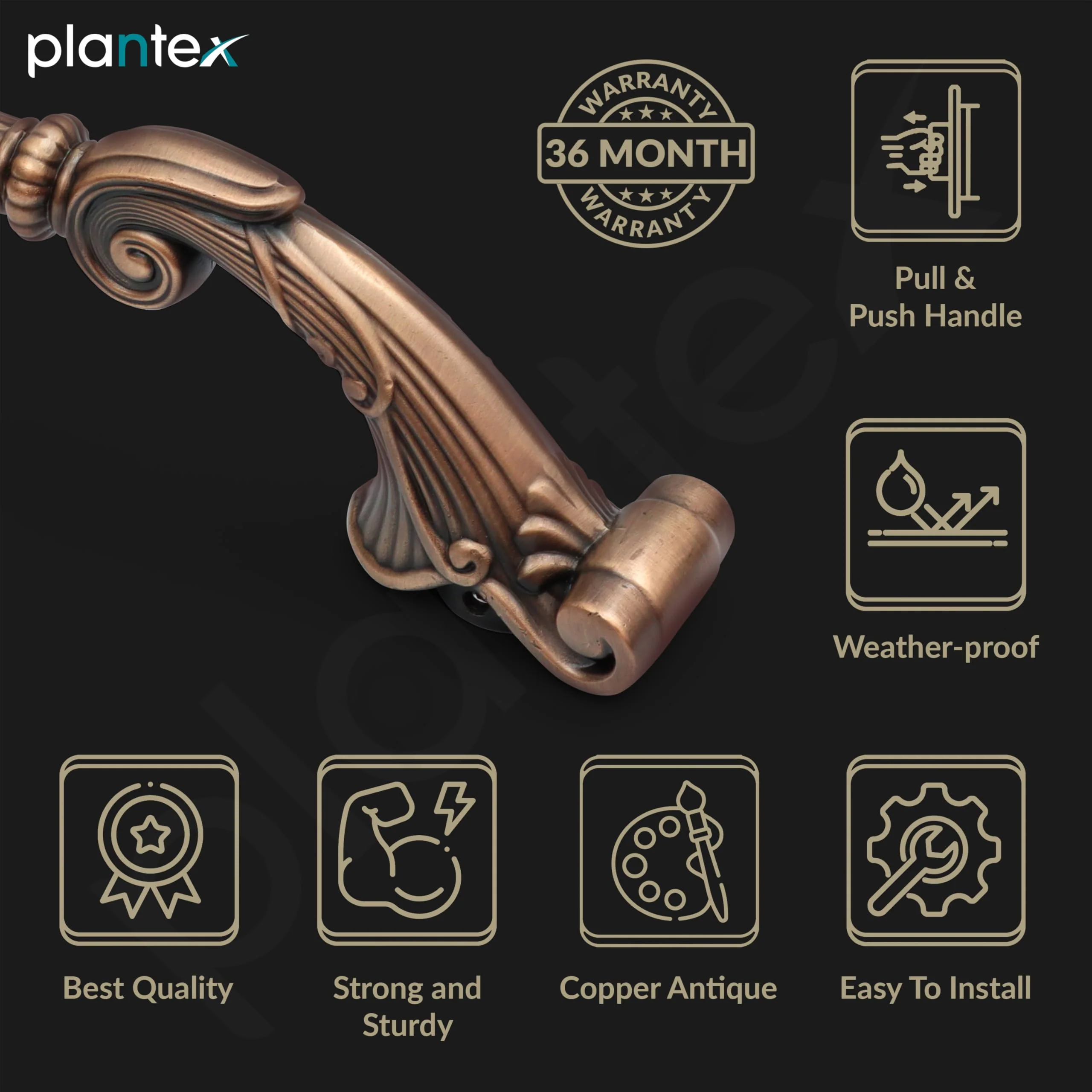 Plantex Door Handle/14 Inch Main Door Handle/Aluminium Door Handle/Pull-Push Door Handle/Door Accessories (Pack of 1, Copper Antique) - Image 2